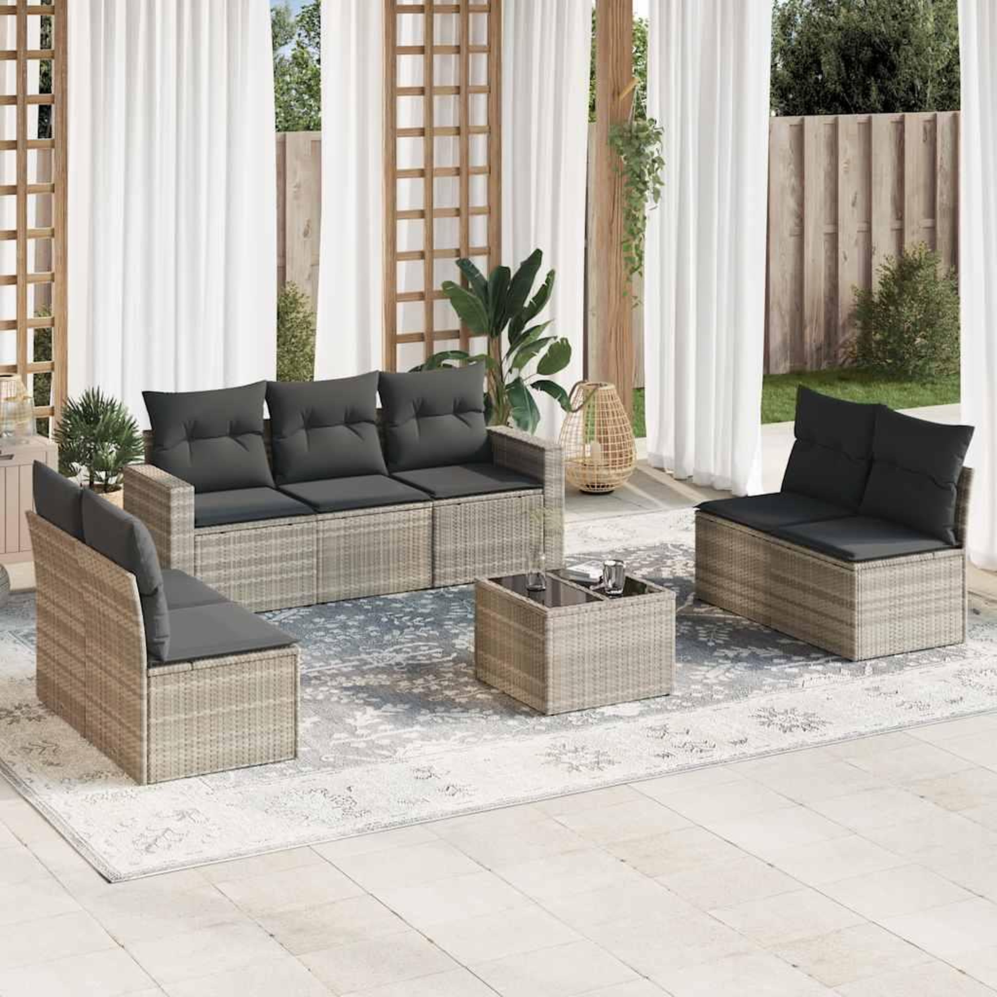 VIDAXL Salon de jardin 8 pcs avec coussins gris clair resine tressee