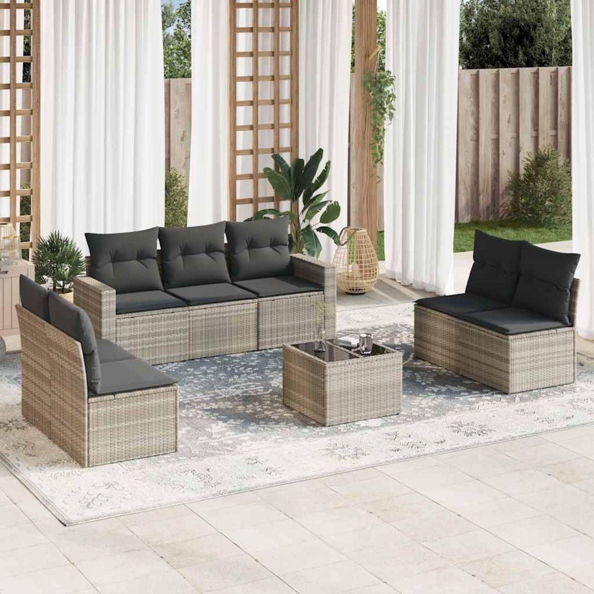 VIDAXL Salon de jardin 8 pcs avec coussins gris clair resine tressee