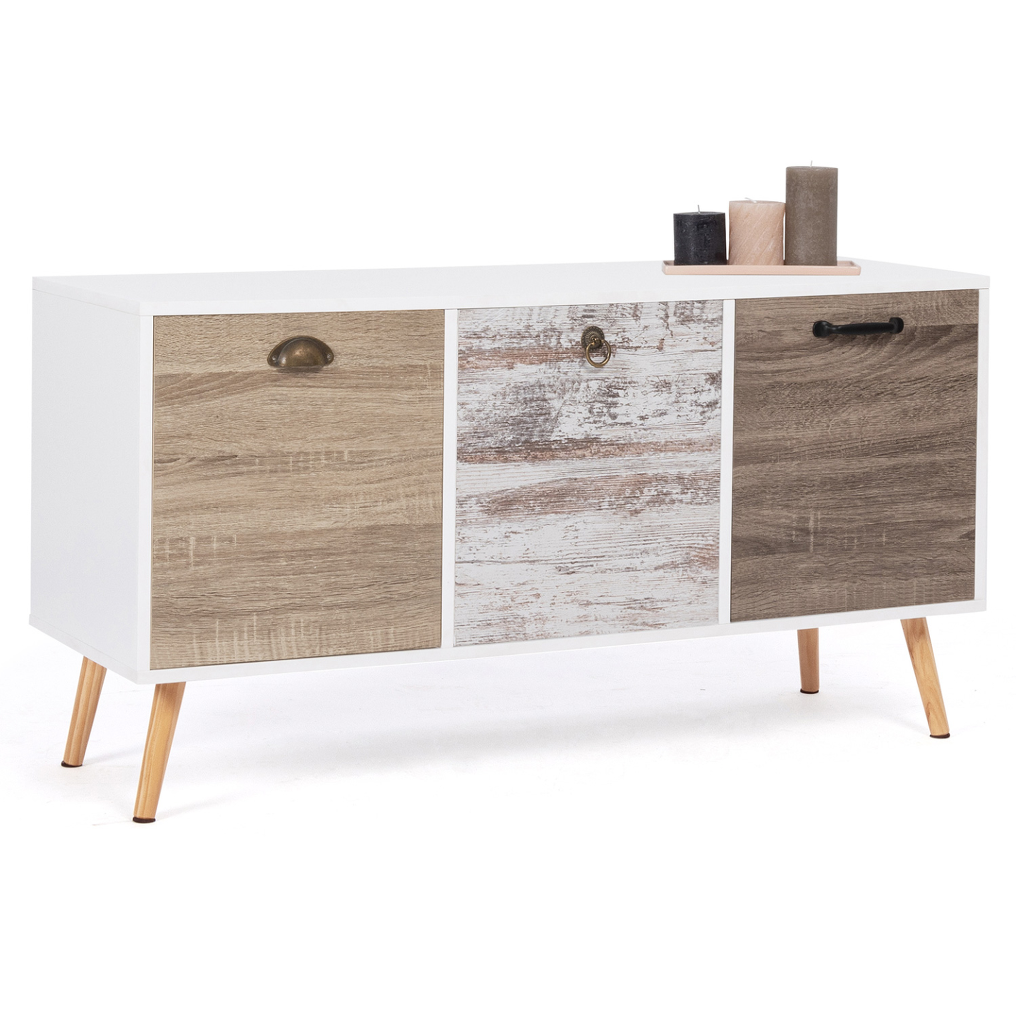 ID MARKET Buffet bas scandinave 113 cm bahia 3 portes
