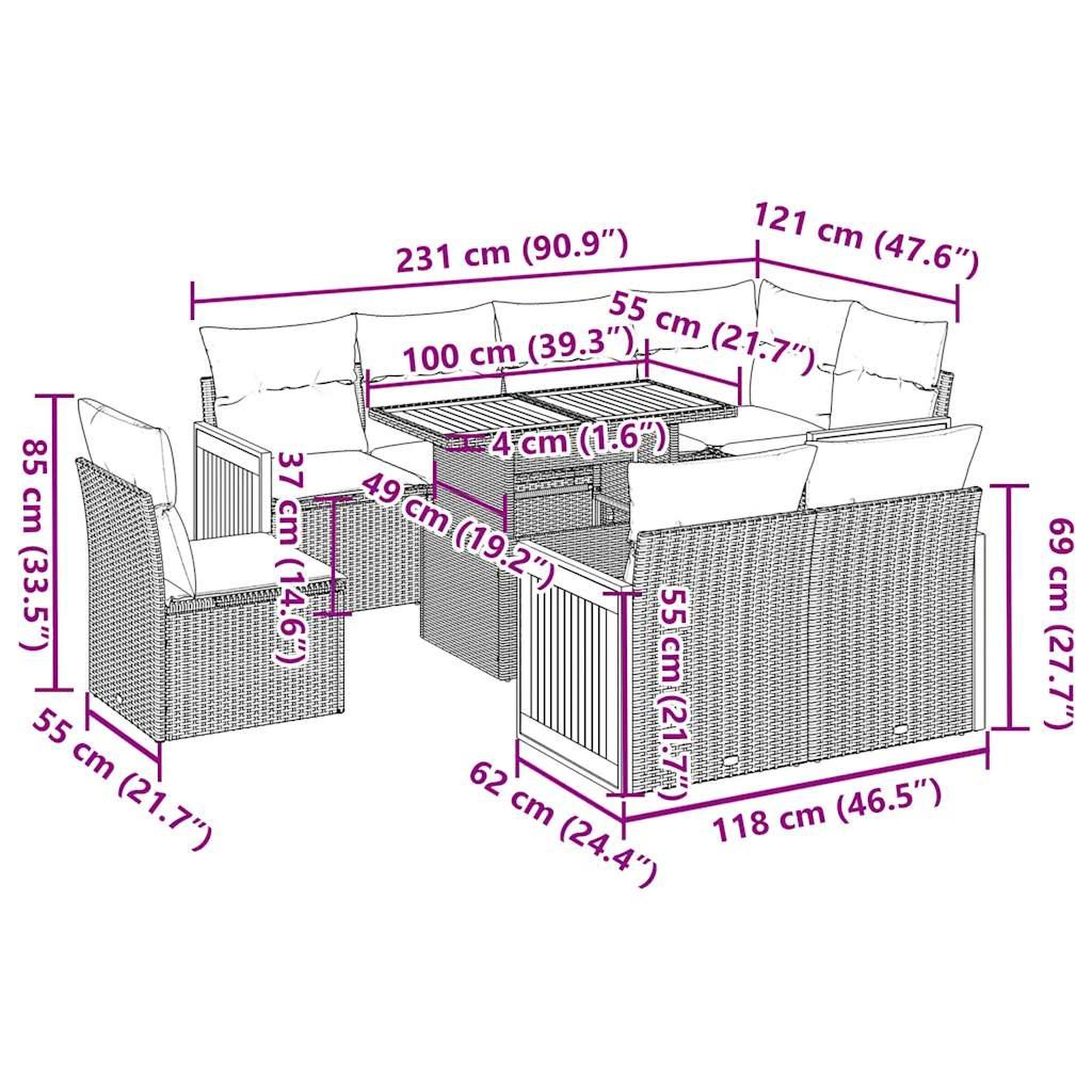 Voir la diapositive 6 : VIDAXL Salon de jardin avec coussins 9 pcs gris resine tressee acacia