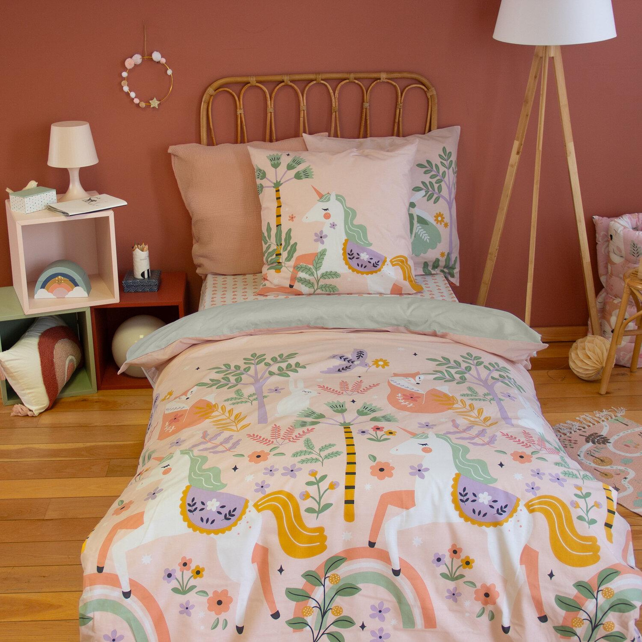 Voir la diapositive 2 : Home collection Parure housse de couette 2pcs 140x200 100% coton 57 fils - licorne