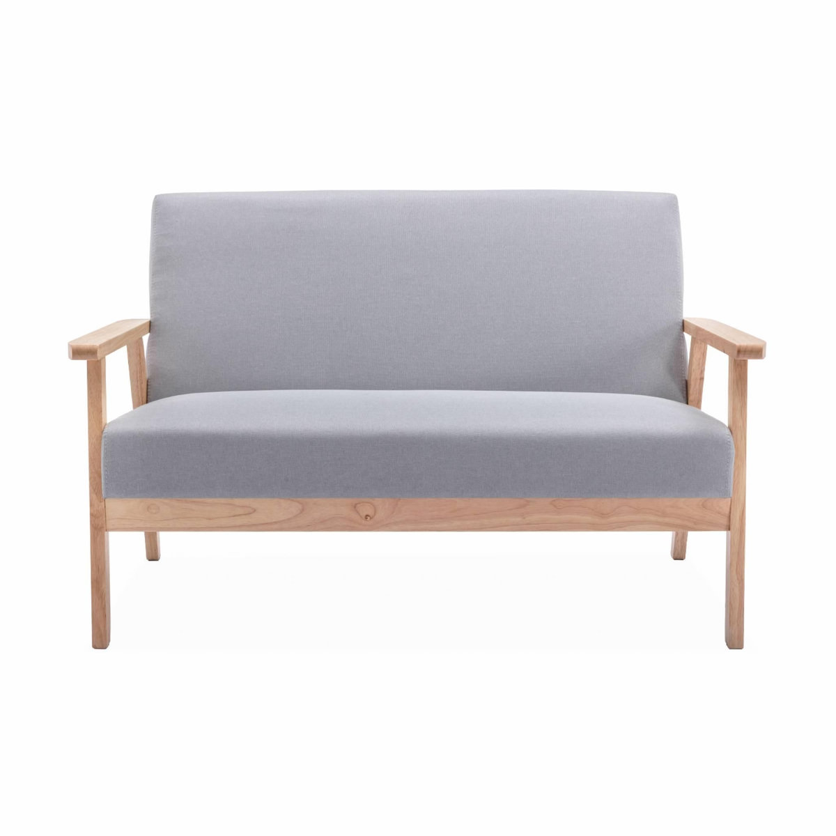 SWEEEK Banquette et fauteuil en bois et tissu gris clair. Isak. L 114 x l 69.5 x H 73cm