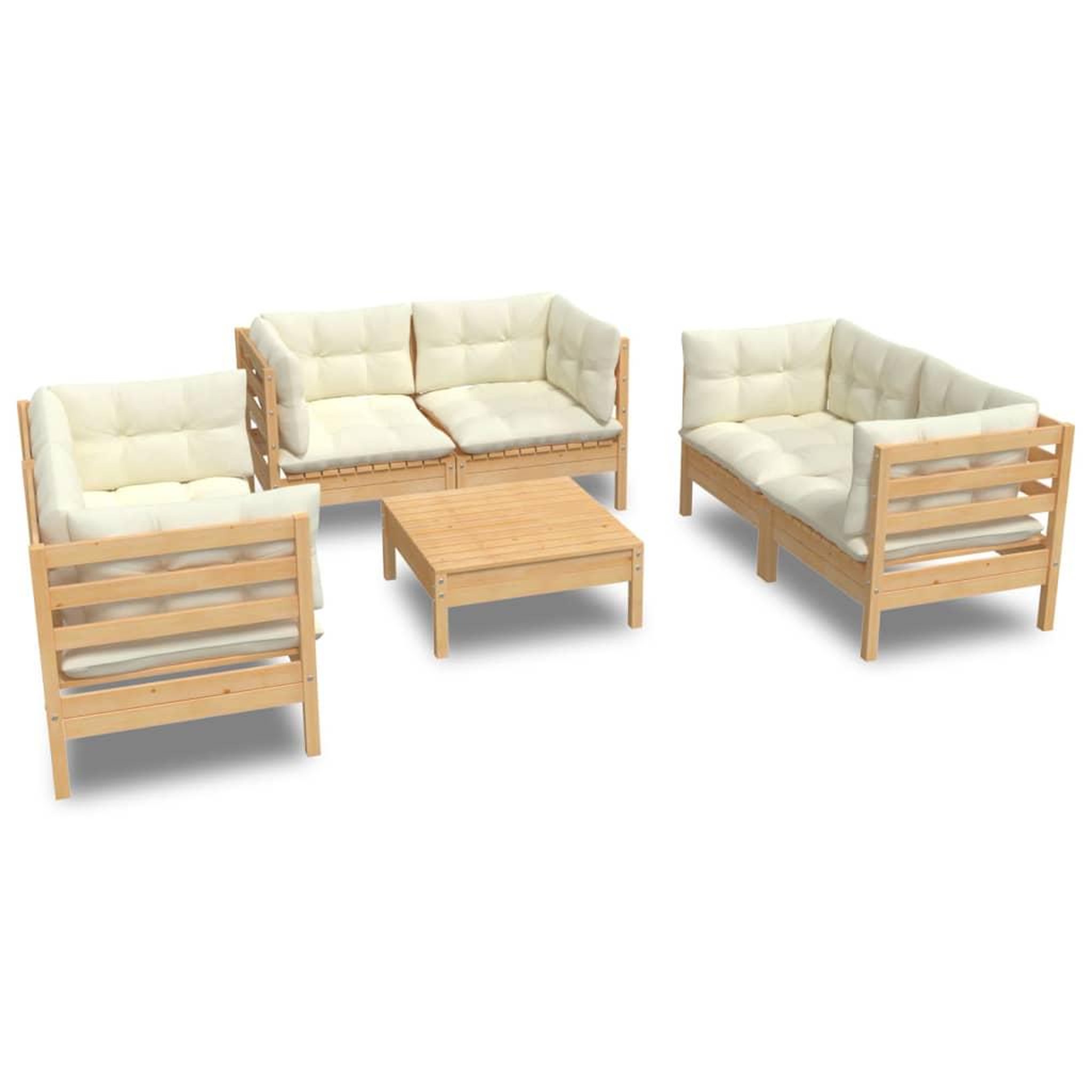 Voir la diapositive 2 : VIDAXL Salon de jardin 7 pcs avec coussins creme bois de pin massif