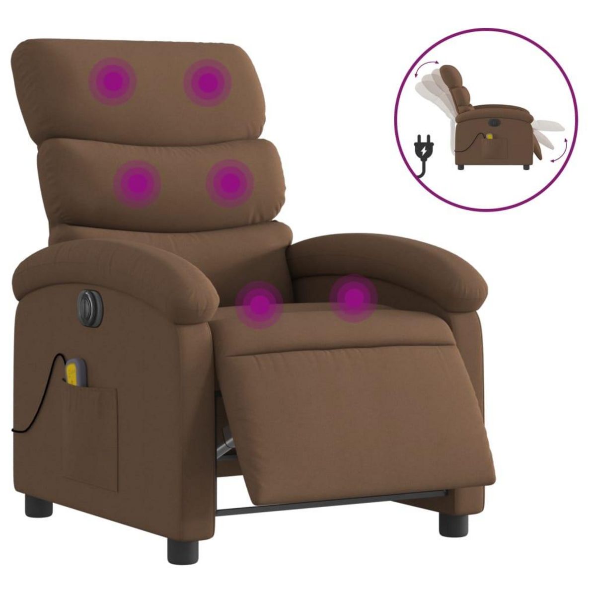 VIDAXL Fauteuil inclinable de massage electrique marron tissu