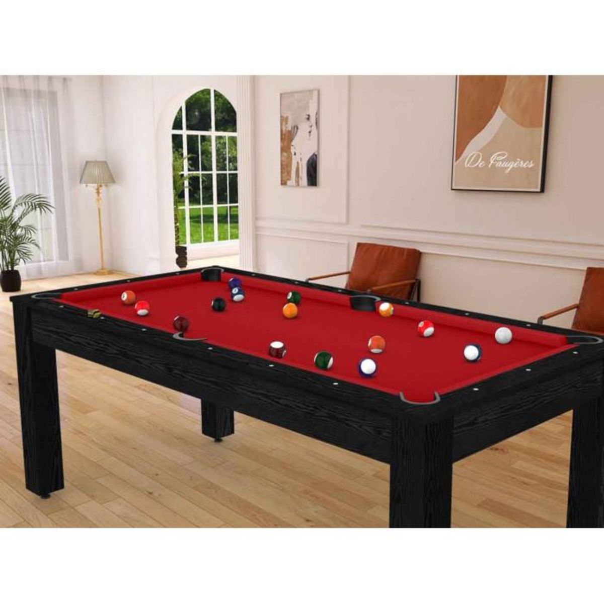 Paris Prix Table de Billard Convertible  Oregon  213cm Noir & Rouge