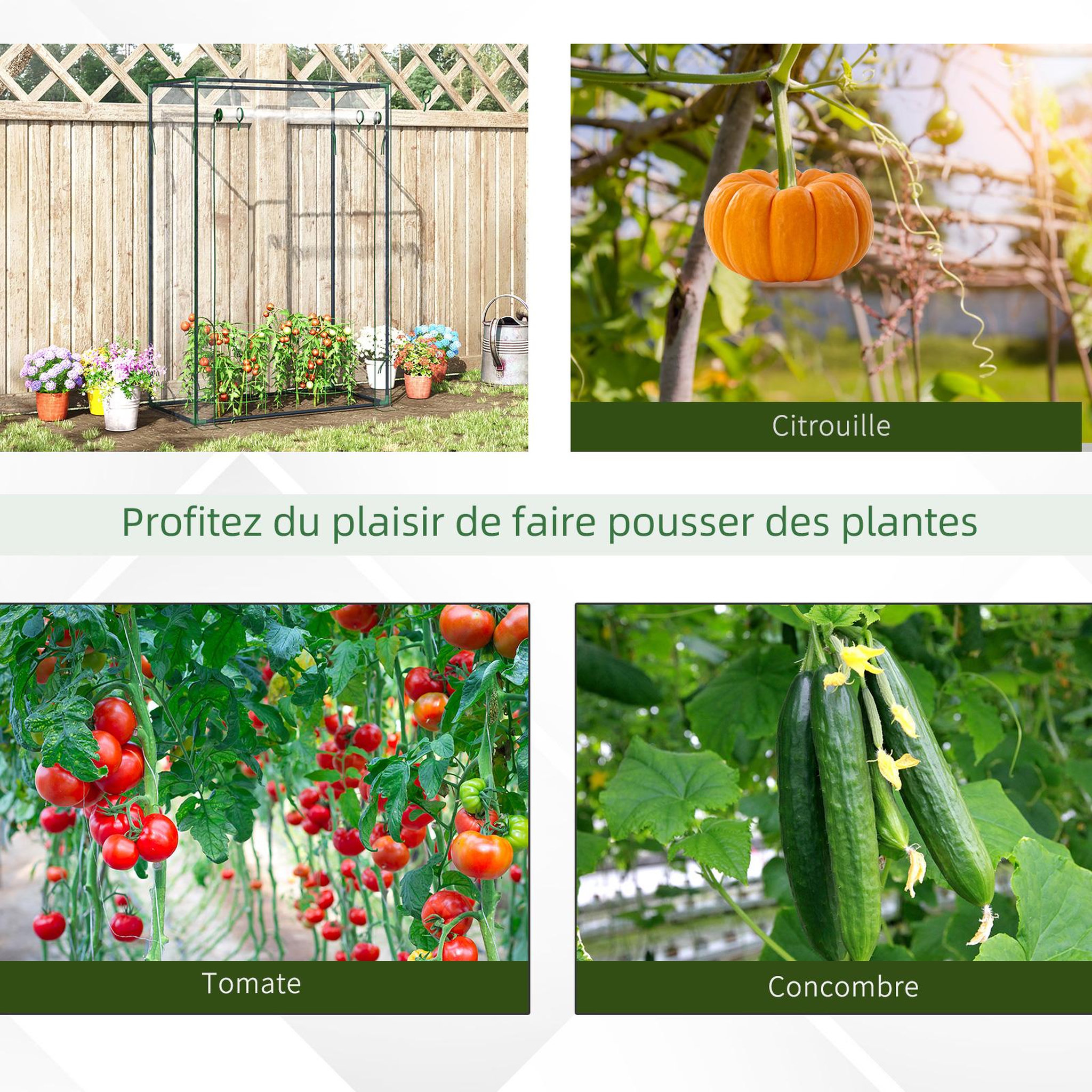 Voir la diapositive 6 : OUTSUNNY Serre de jardin serre à tomates 1l x 0,5l x 1,5h m porte zippée déroulante acier thermolaqué pvc haute densité 140 g/m² anti-uv