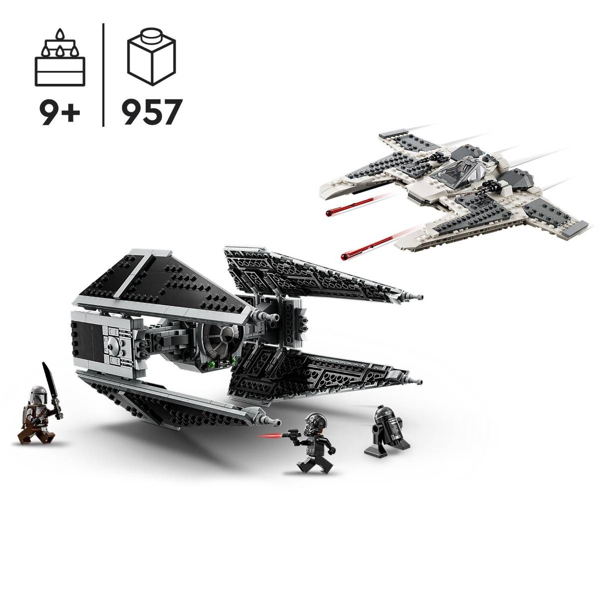 LEGO 75348 Star Wars Le Chasseur Fang Mandalorien Contre le TIE Interceptor, Jouet de Vaisseaux Spatiaux pour Enfants avec 3 Minifigurines, Figurine Droïde et Sabre Noir, Cadeau
