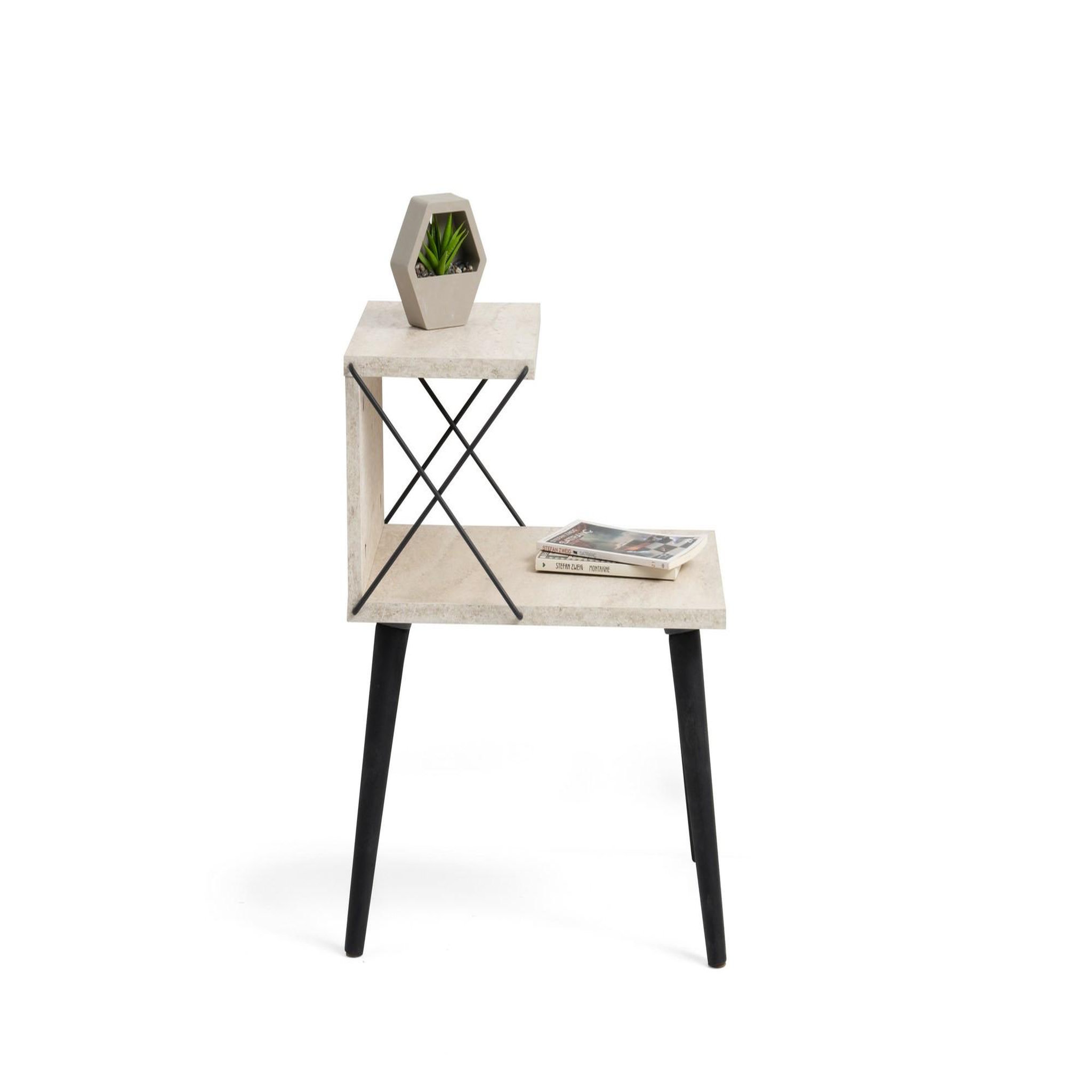 Voir la diapositive 4 : Habitat et Jardin Table de chevet en bois  cross  50 x 40 x 55 cm - travertin