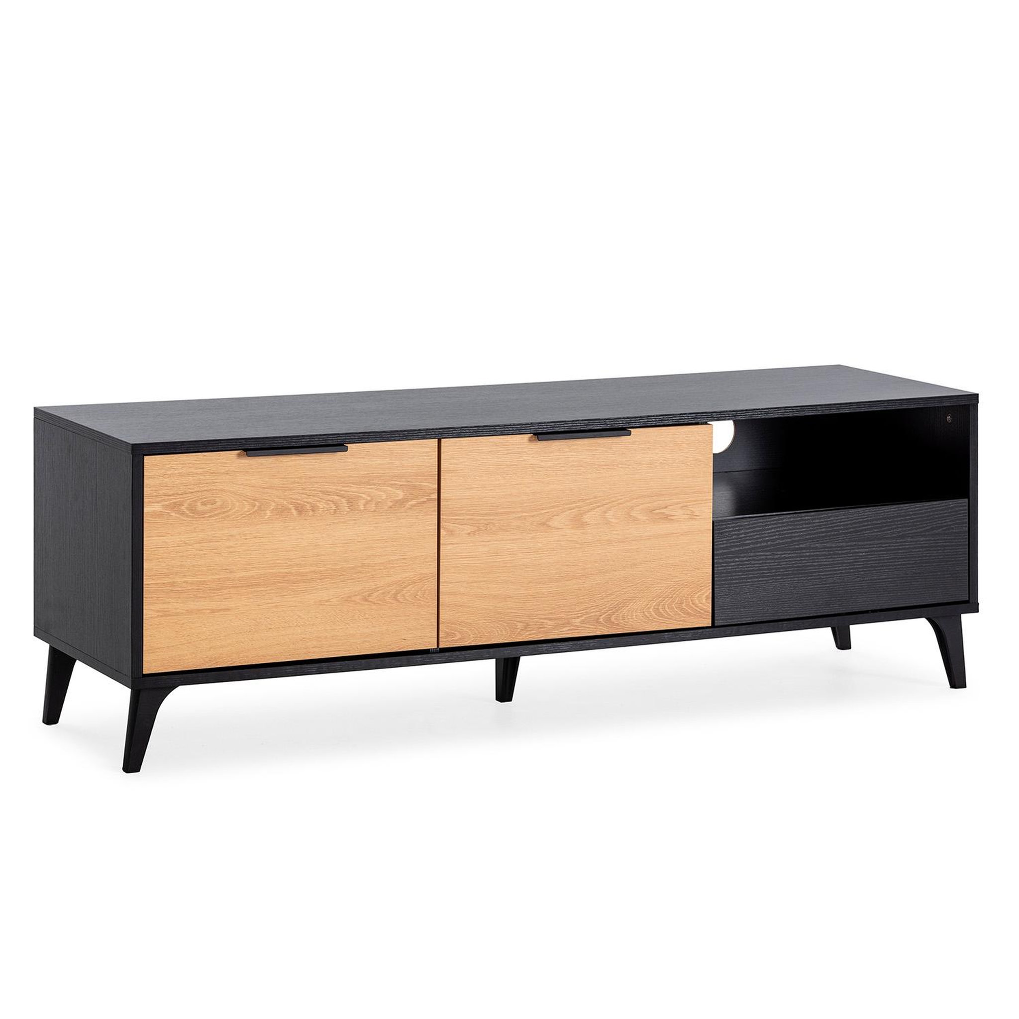 VS VENTA-STOCK Meuble TV Kalma 2 portes 1 tiroir noir/chêne, longueur 136 cm