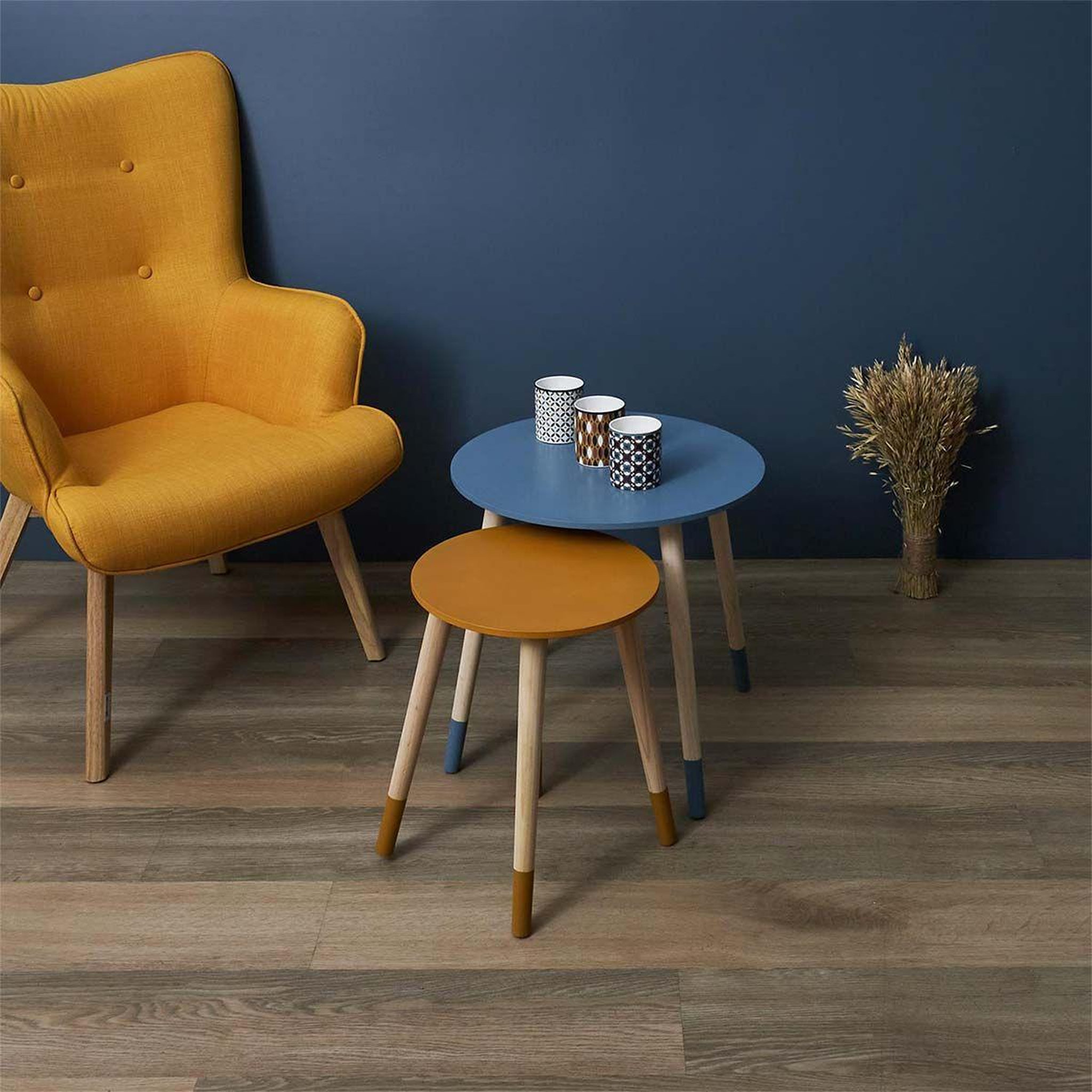 Voir la diapositive 5 : The Home Deco Factory Lot de 2 tables gigognes  relief bicolore  48cm bleu & jaune