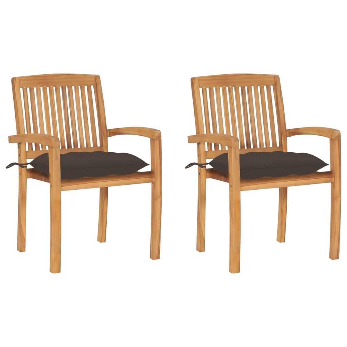 VIDAXL Chaises de jardin lot de 2 et coussins taupe Bois teck massif