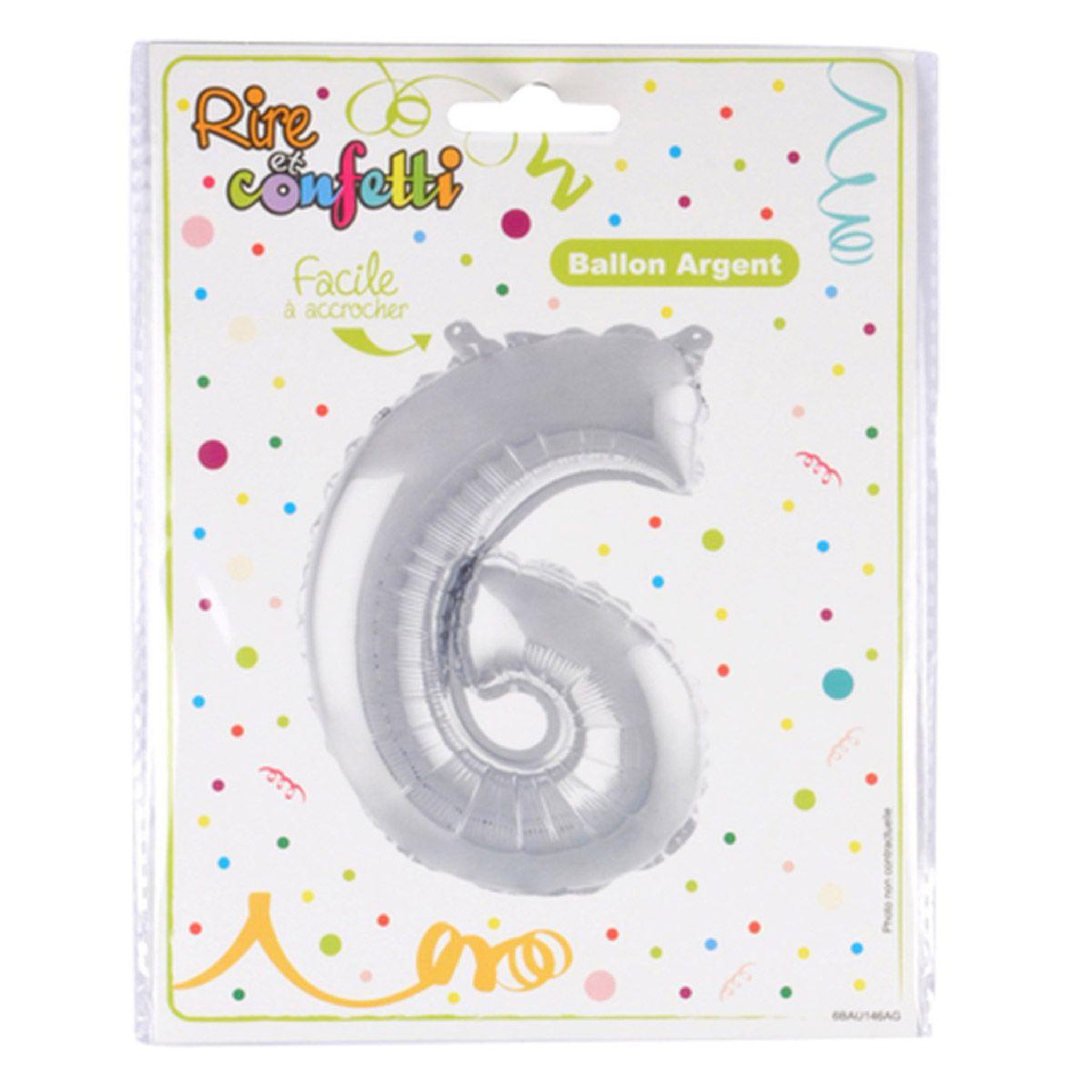 Voir la diapositive 2 : HOMEA Ballon Gonflable Métallisé  Chiffre 6  40cm Argent