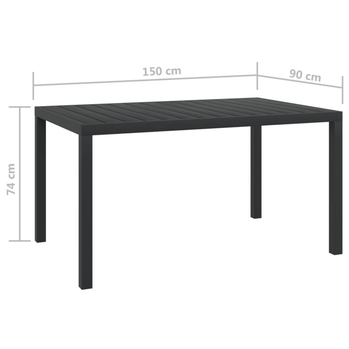 VIDAXL Table de jardin noir 150 x 90 x 74 cm Aluminium et WPC