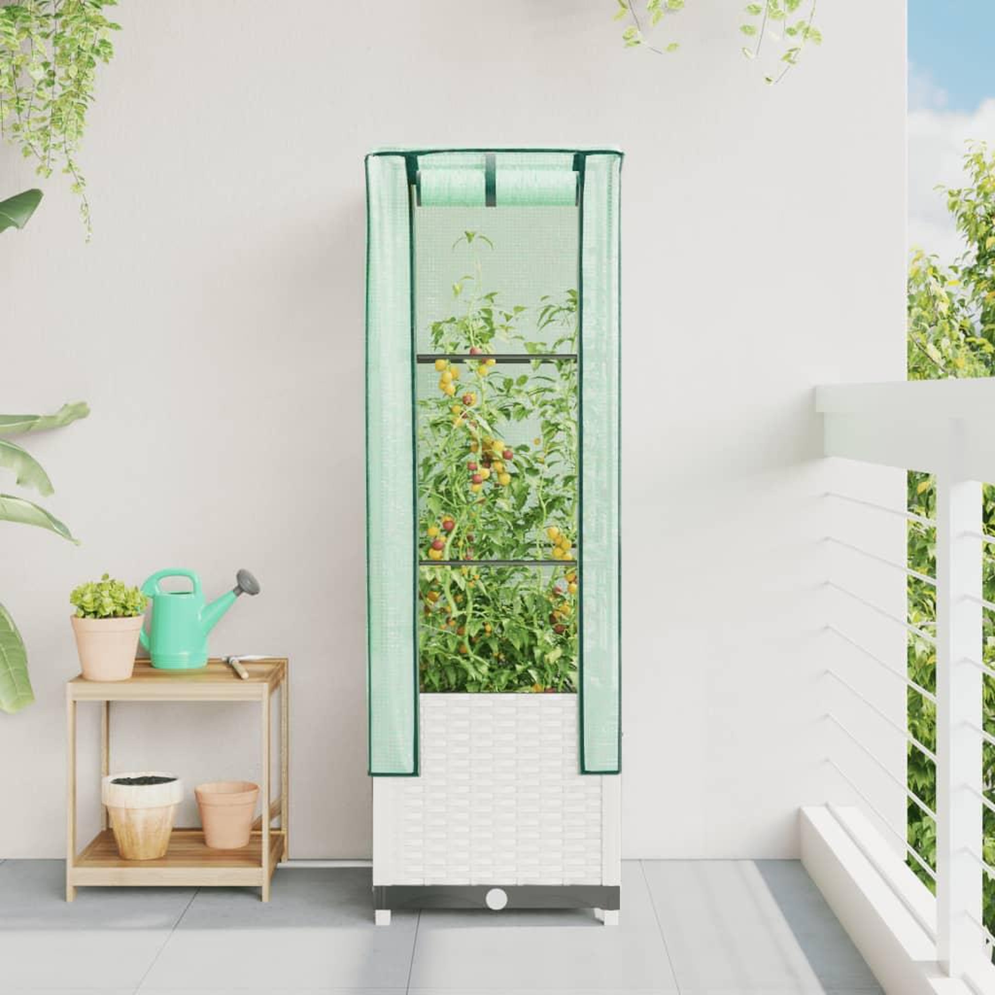 Voir la diapositive 3 : VIDAXL Jardiniere surelevee avec housse aspect rotin 40x40x139 cm