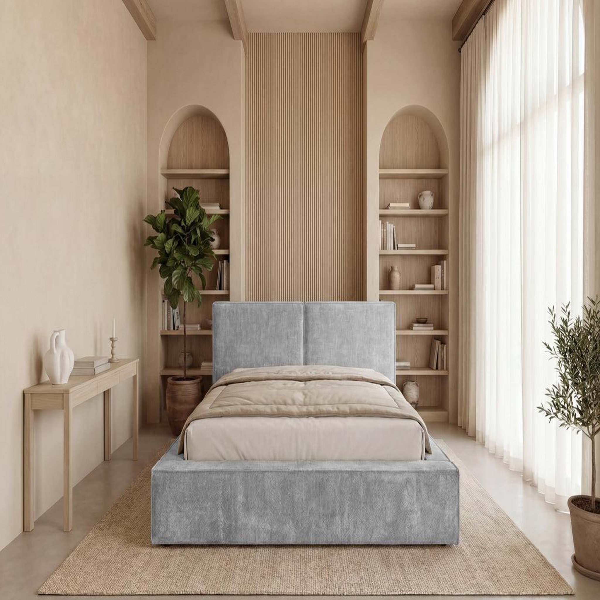 Voir la diapositive 3 : CASANOVA PARIS Celia - lit coffre tissu velours gris clair