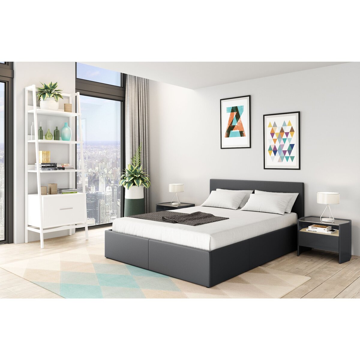 Lit coffre 140x190 cm sommier inclus avec tête de lit WILLOW