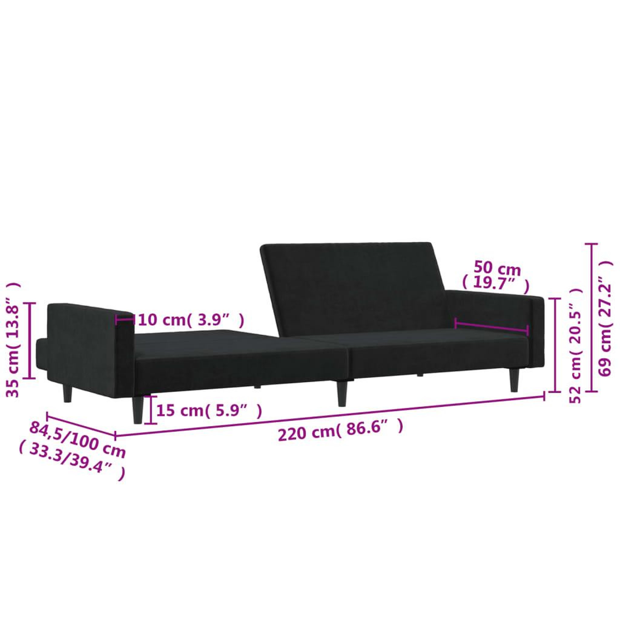 Voir la diapositive 6 : VIDAXL Canape-lit 2 places noir velours