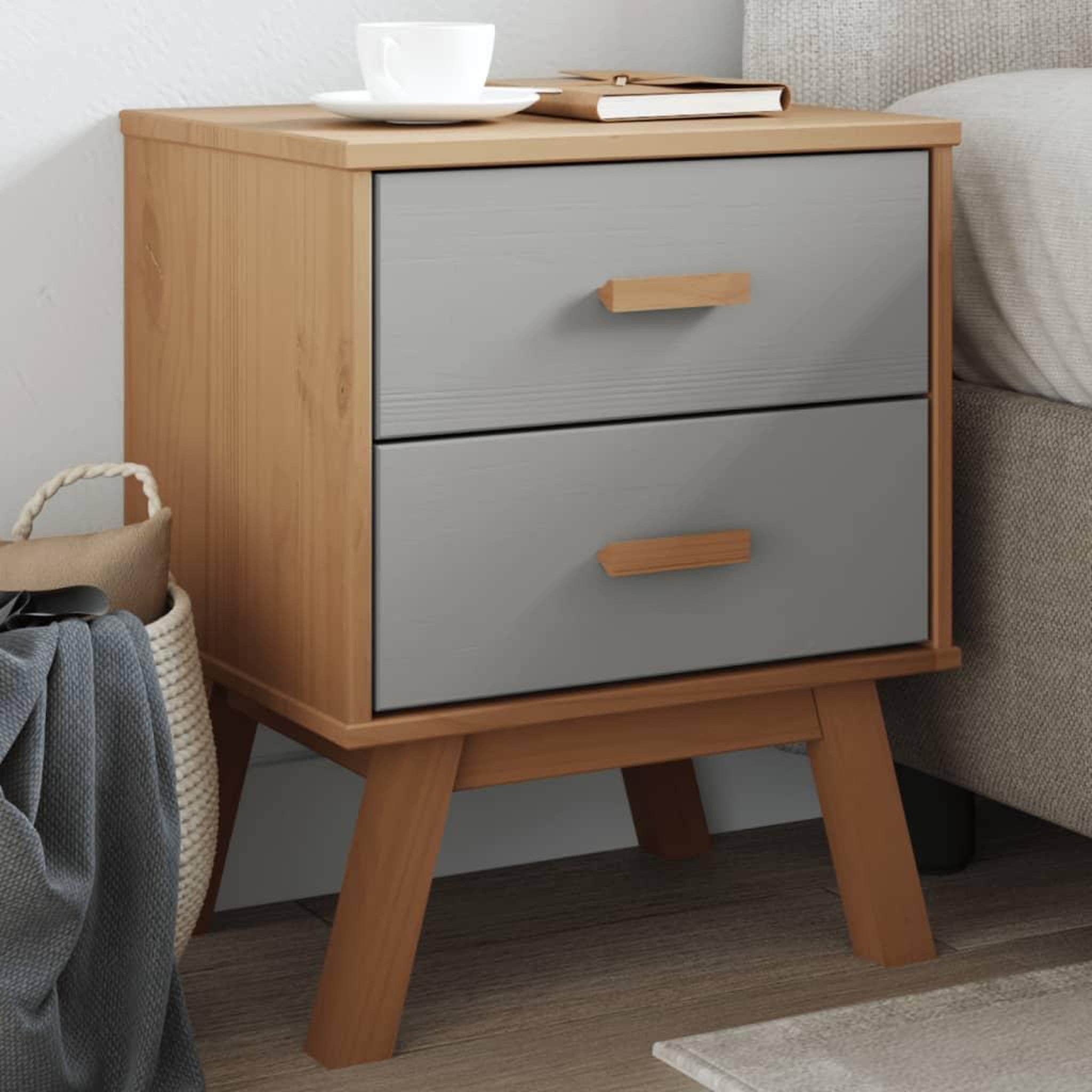 VIDAXL Table de chevet OLDEN gris et marron bois de pin solide