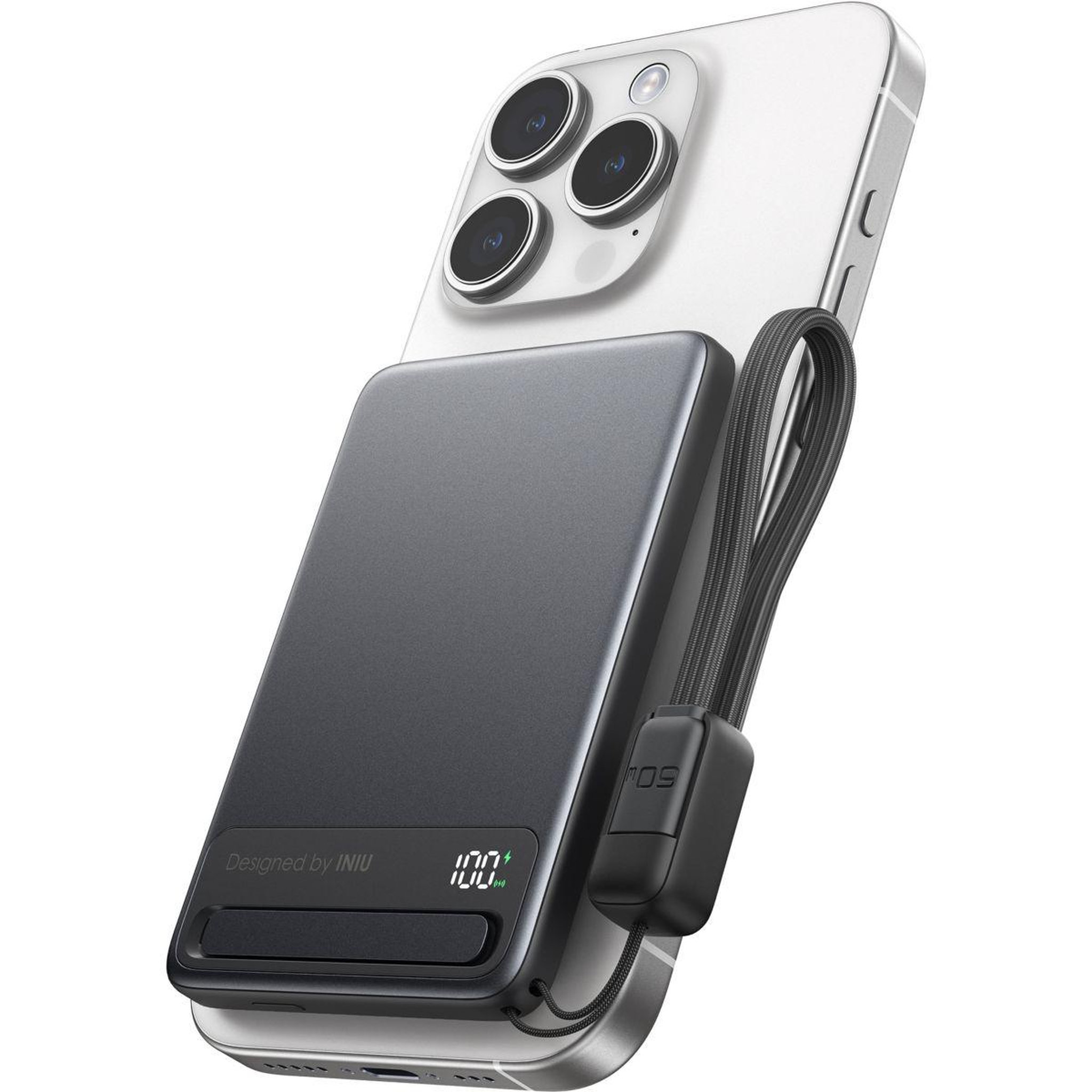 Voir la diapositive 3 : INIU Batterie externe 5 000 mAh MagPro slim noir