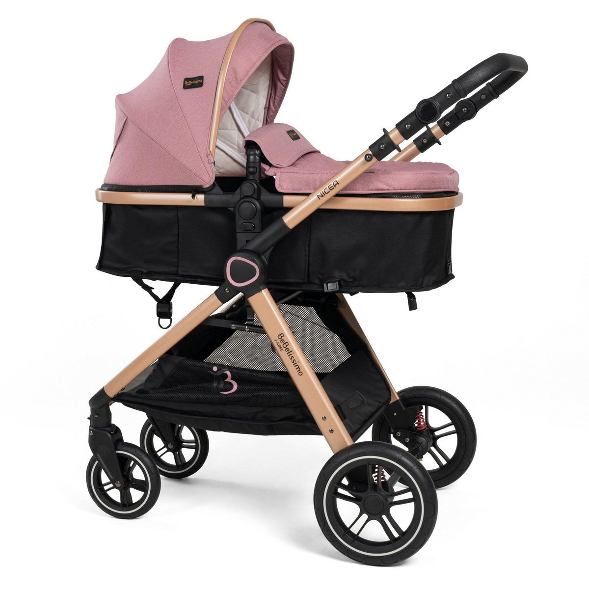 BEBELISSIMO BEBELISSIMO - Poussette combinée trio 3 en 1 - siège auto 0m – nacelle – dès la naissance – jusqu'à 22kg – Nicea - rose
