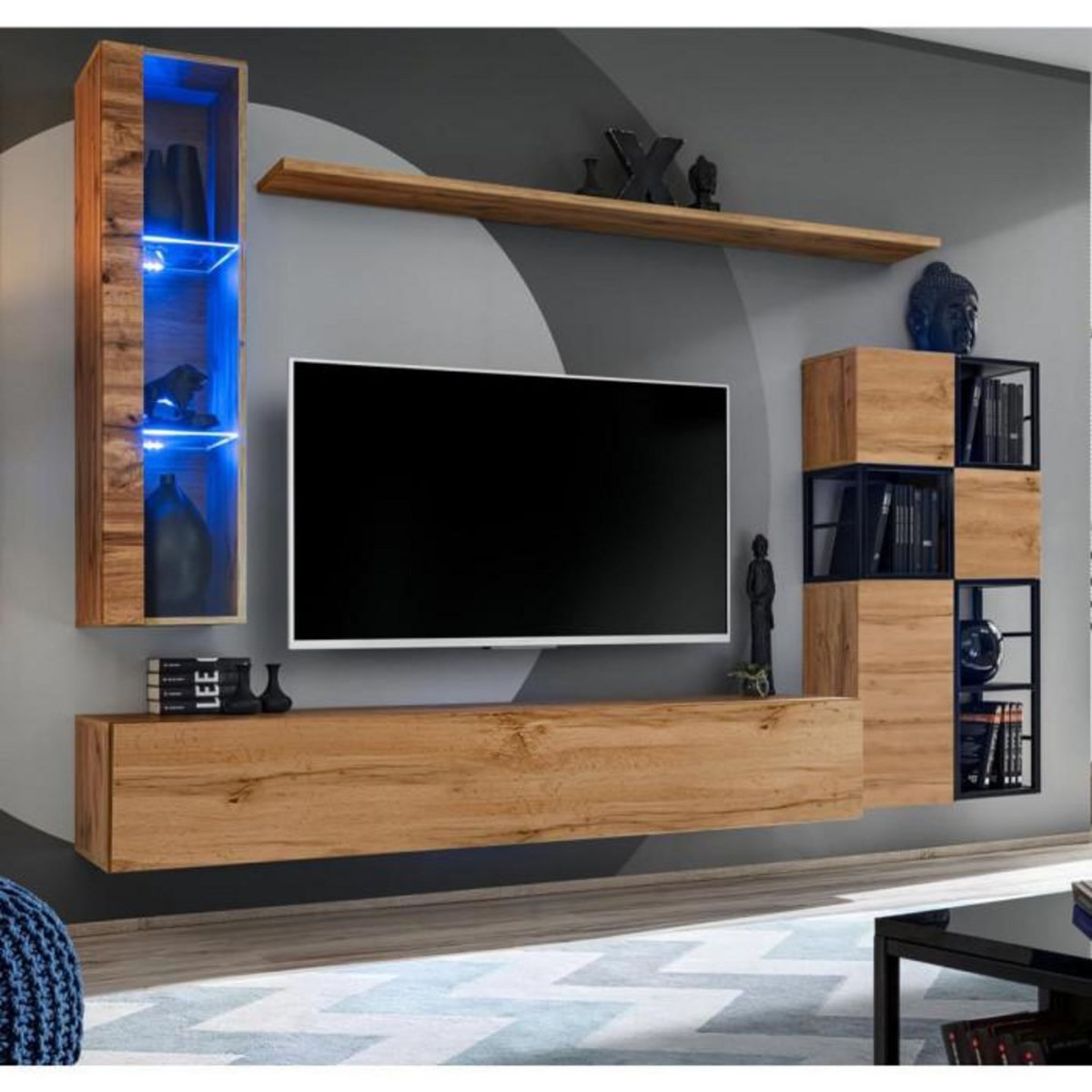 Paris Prix Ensemble Meuble TV Design  Switch II  250cm Naturel & Noir