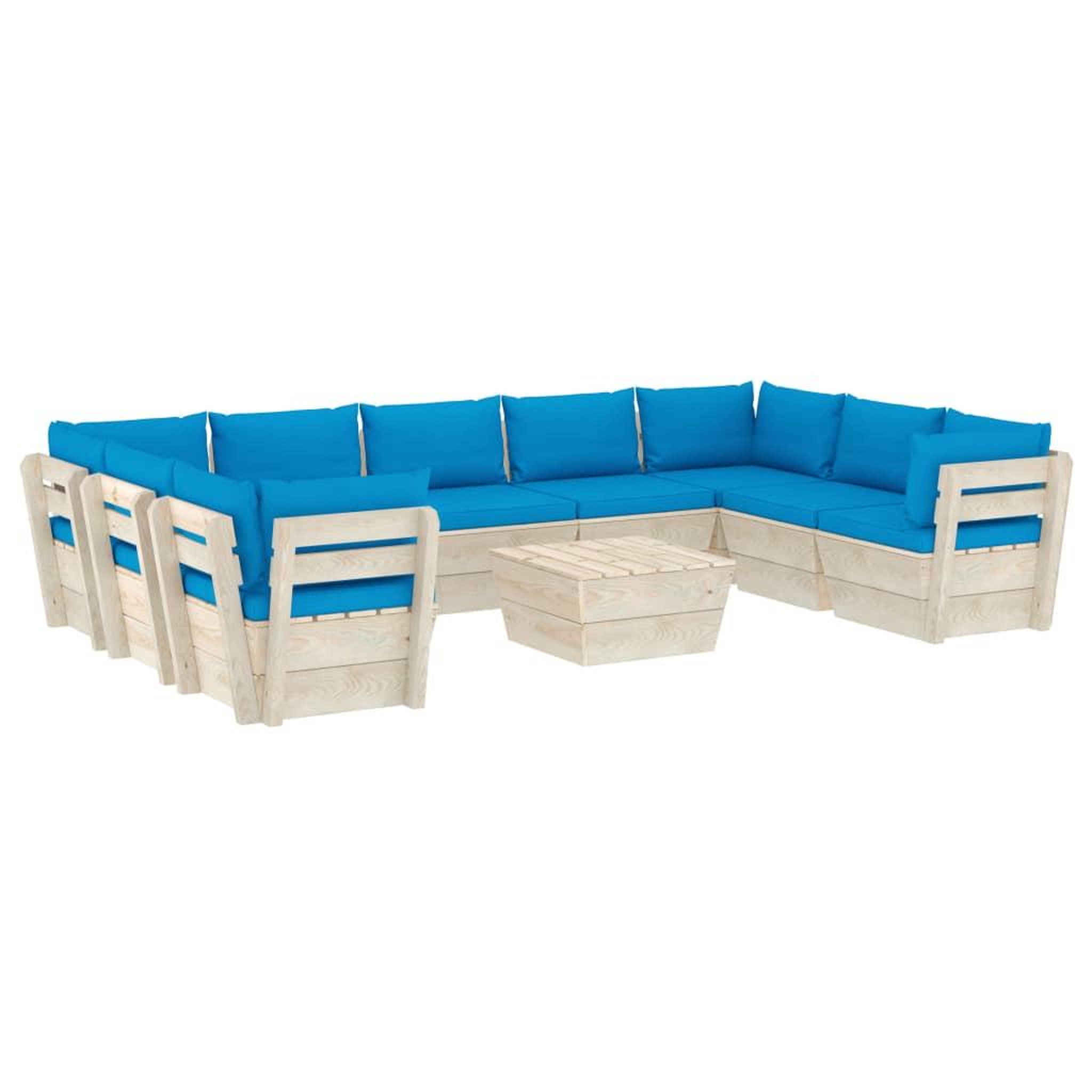 Voir la diapositive 2 : VIDAXL Salon de jardin palette 10 pcs avec coussins bois d'epicea