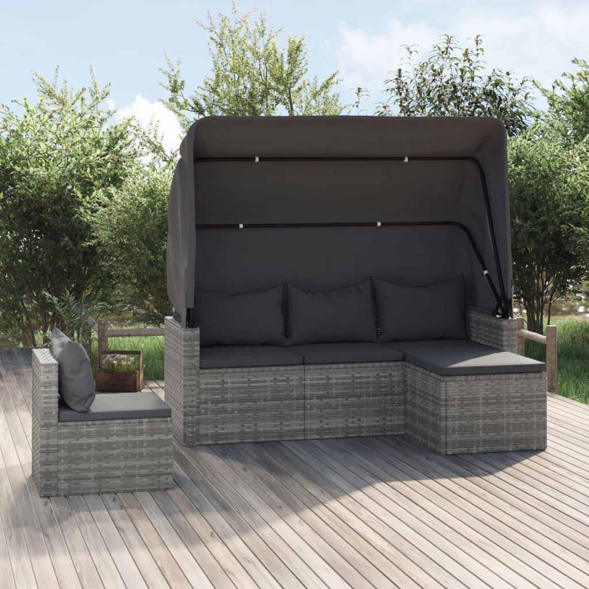 Voir la diapositive 2 : VIDAXL Salon de jardin 4 pcs avec coussins gris resine tressee