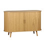 Voir la diapositive 1 : SWEEEK Buffet scandinave 2 portes coulissantes. 4 compartiments. effet bois rainuré. couleur naturelle. buffet bas. L 120 x P 40 x H 75cm