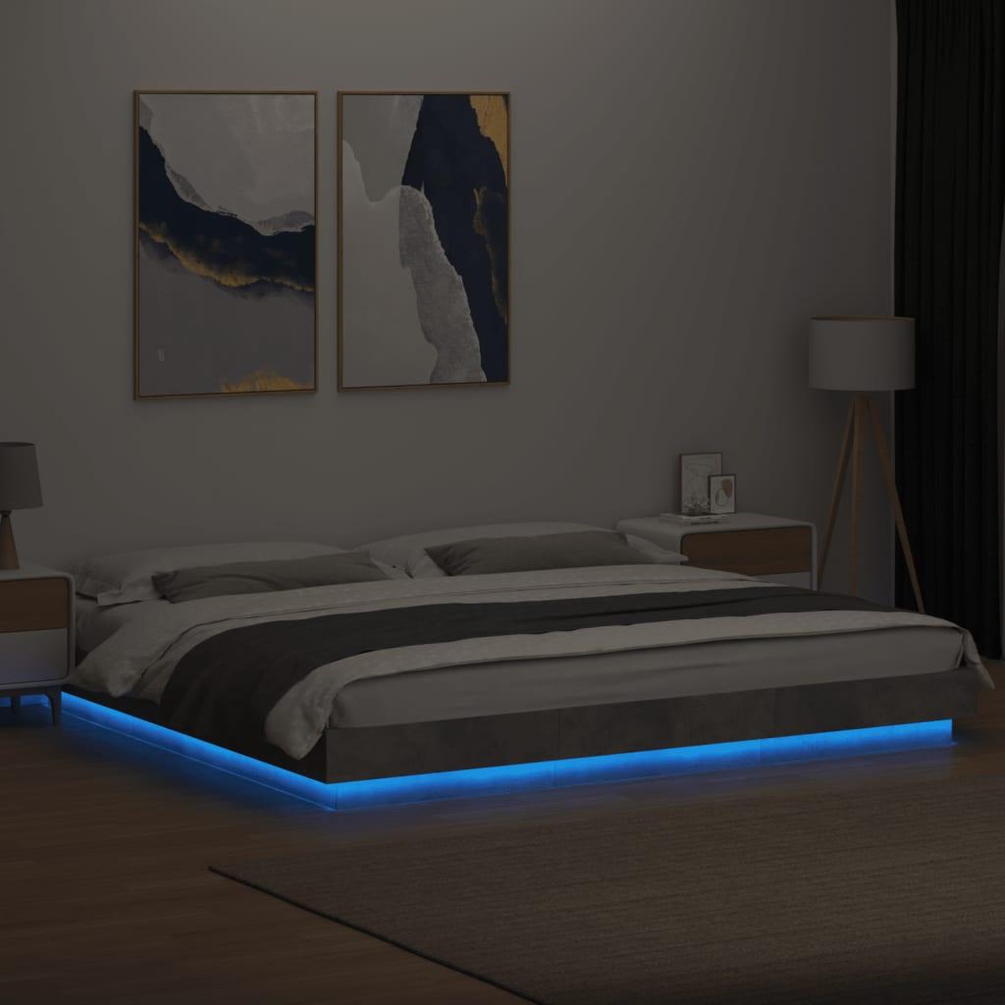 Voir la diapositive 4 : VIDAXL Cadre de lit et lumieres LED sans matelas gris beton 180x200 cm