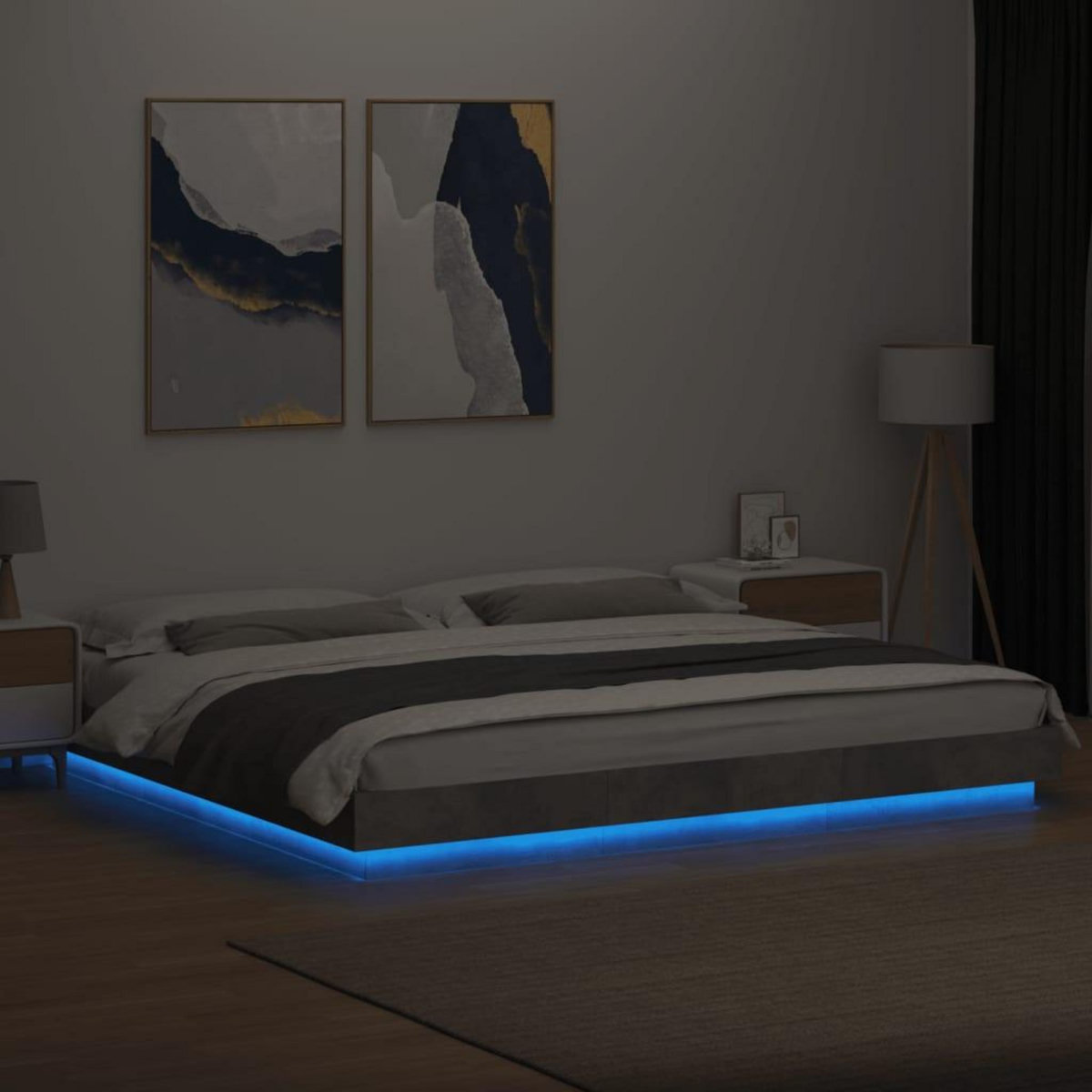 VIDAXL Cadre de lit et lumieres LED sans matelas gris beton 180x200 cm