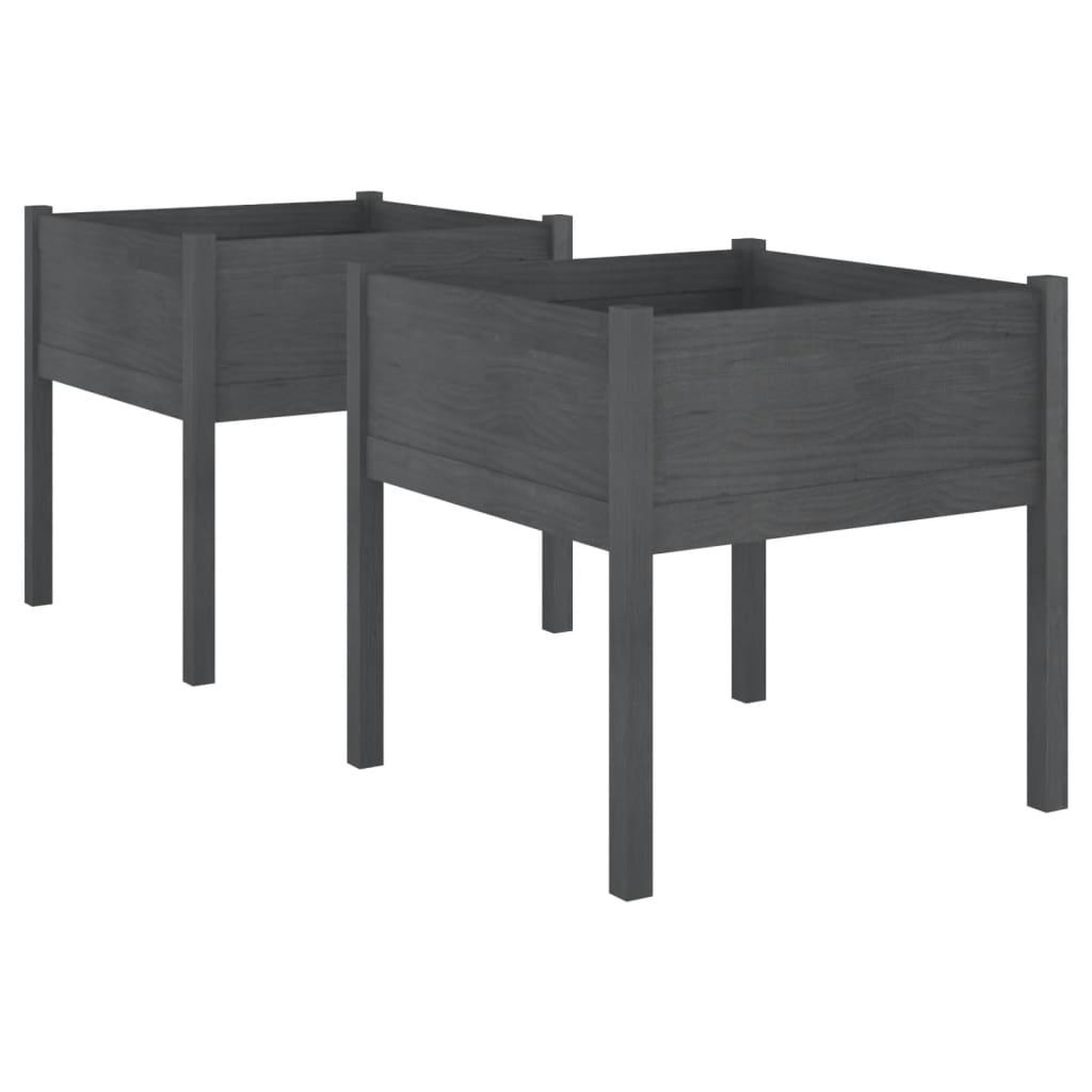 Voir la diapositive 2 : VIDAXL Jardinieres 2 pcs Gris 70x70x70 cm Bois de pin massif