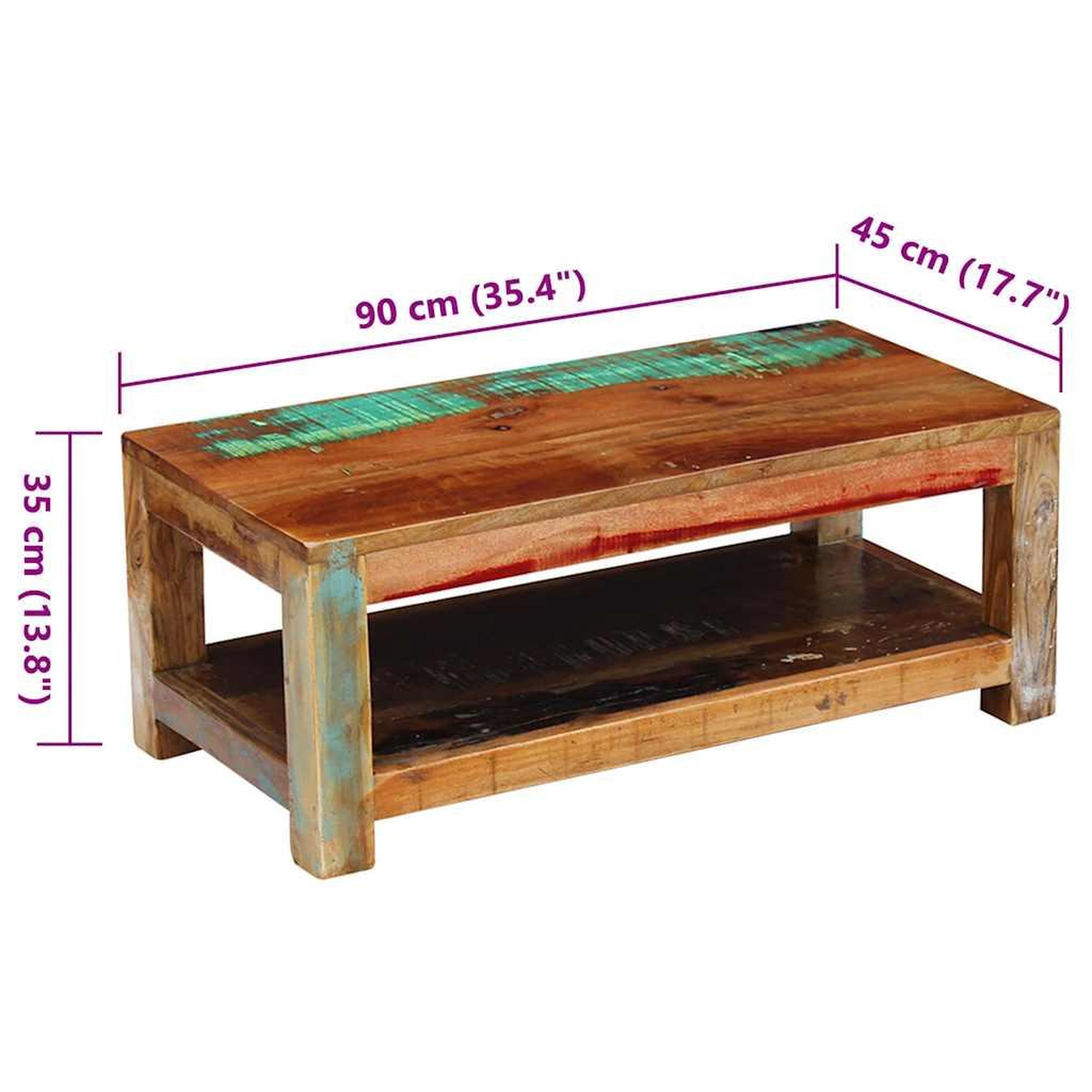 Voir la diapositive 6 : VIDAXL Table basse bois de recuperation massif 90x45x35 cm