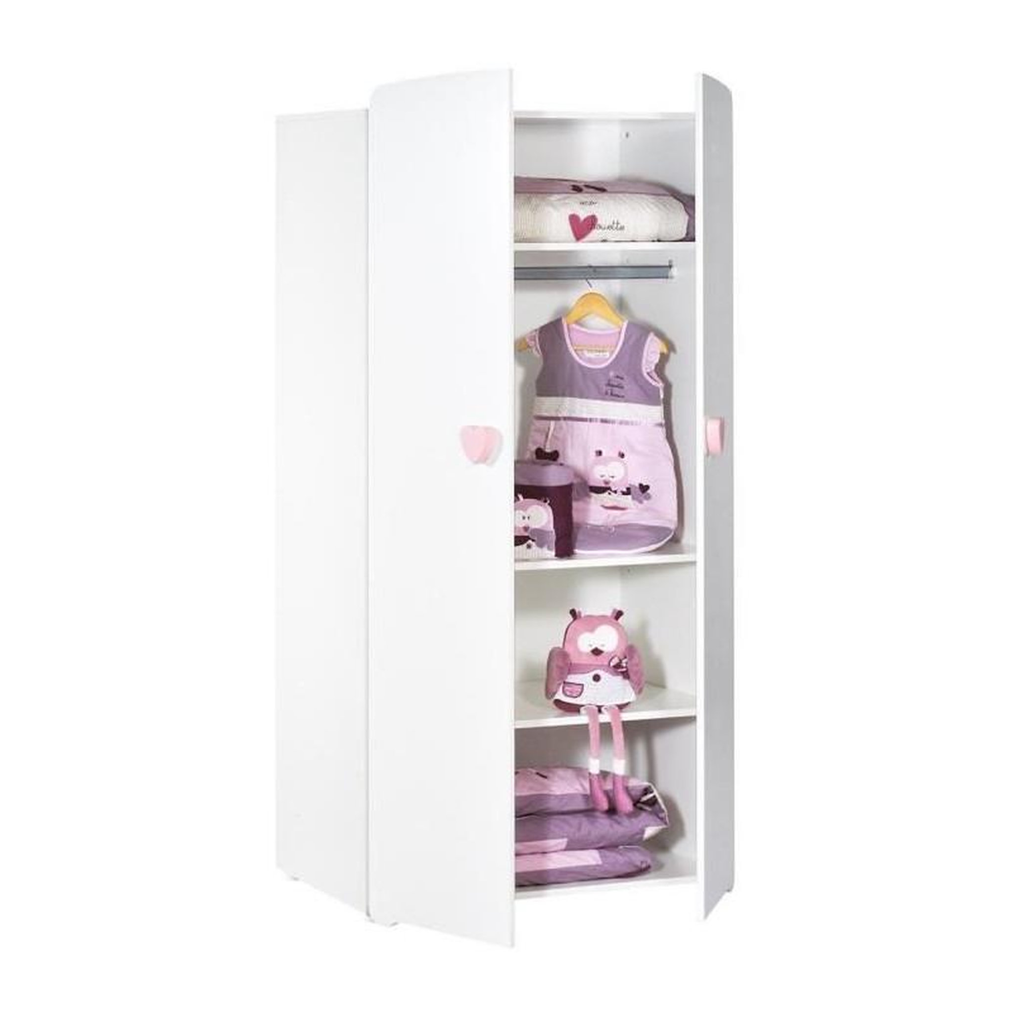 Voir la diapositive 3 : BABY PRICE BABY PRICE New Basic Armoire Chambre Bébé 2 Portes - Boutons Coeur Rose