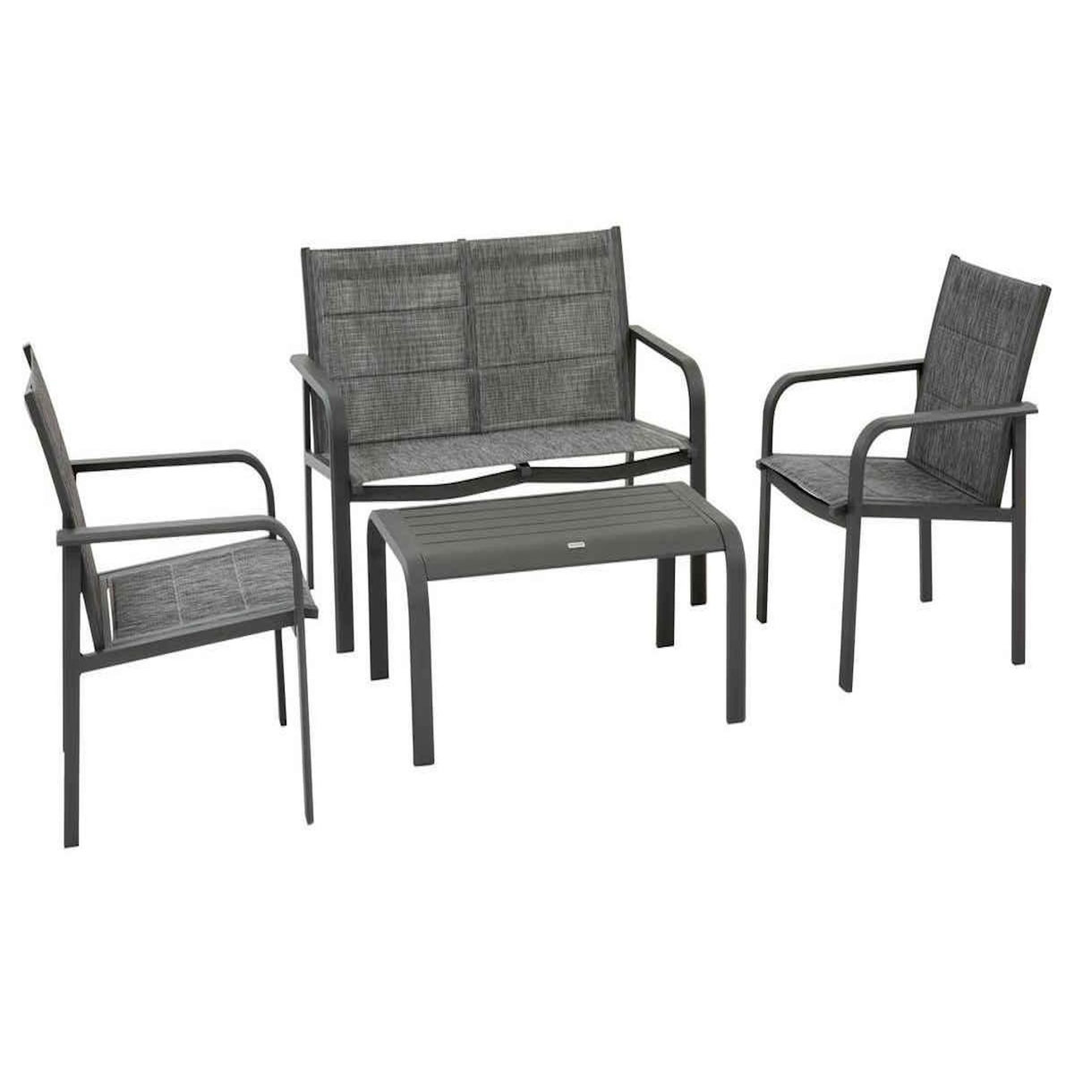 HESPERIDE Salon de jardin alu et texaline Piazza Graphite - 4 places - Hespéride