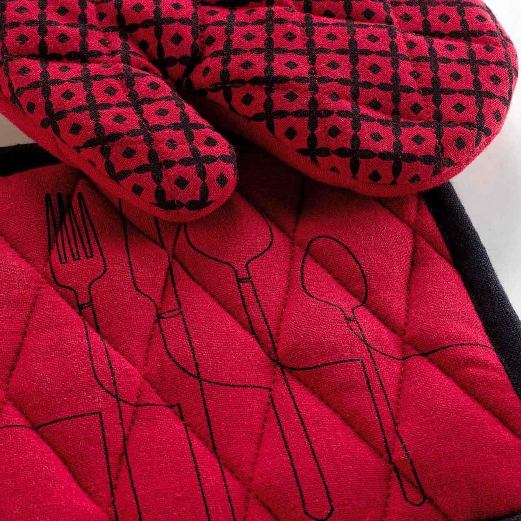 Voir la diapositive 2 : Douceur d'Intérieur Gant & manique coton  cuisiline  28cm bordeaux