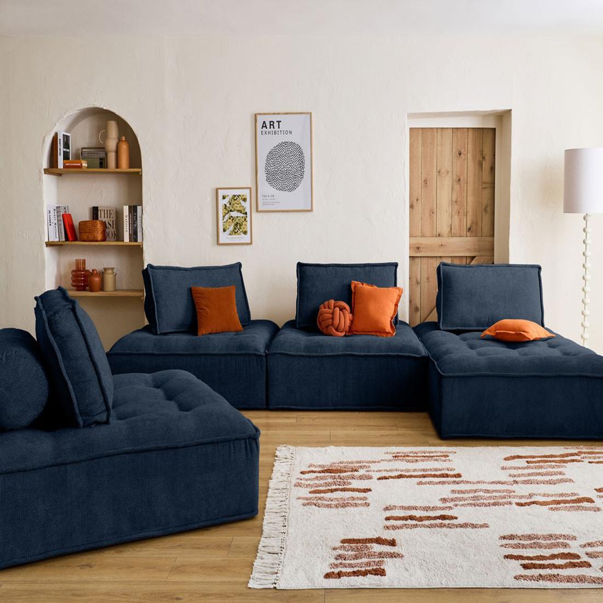 Voir la diapositive 2 : BEST MOBILIER Marisol - canapé panoramique modulable 7 places - velours texturé
