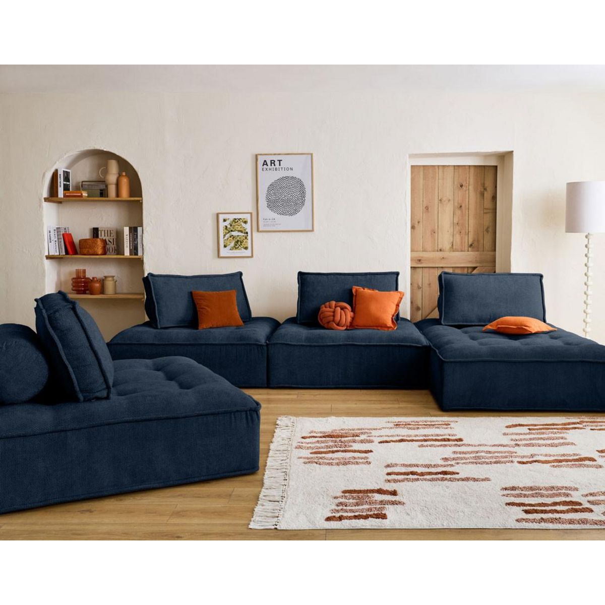 BEST MOBILIER Marisol - canapé panoramique modulable 7 places - velours texturé