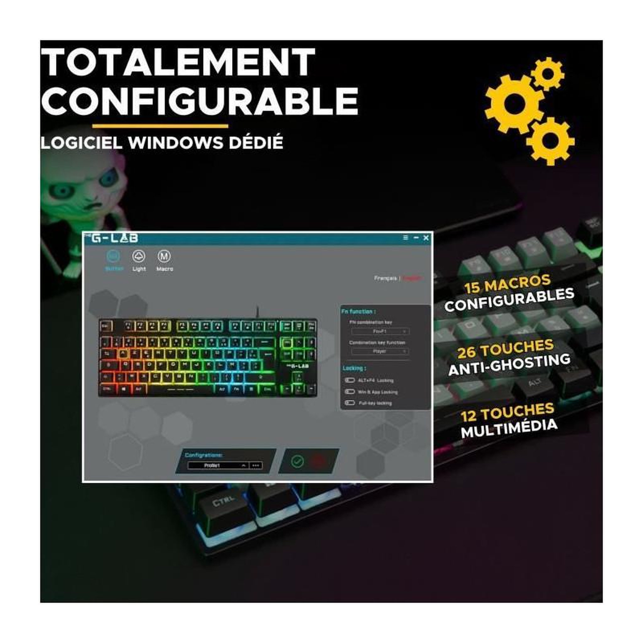 Voir la diapositive 6 : THE G-LAB Clavier Gamer - The G-Lab - KEYZ CAESIUM - RGB - Gris & Noir - TKL