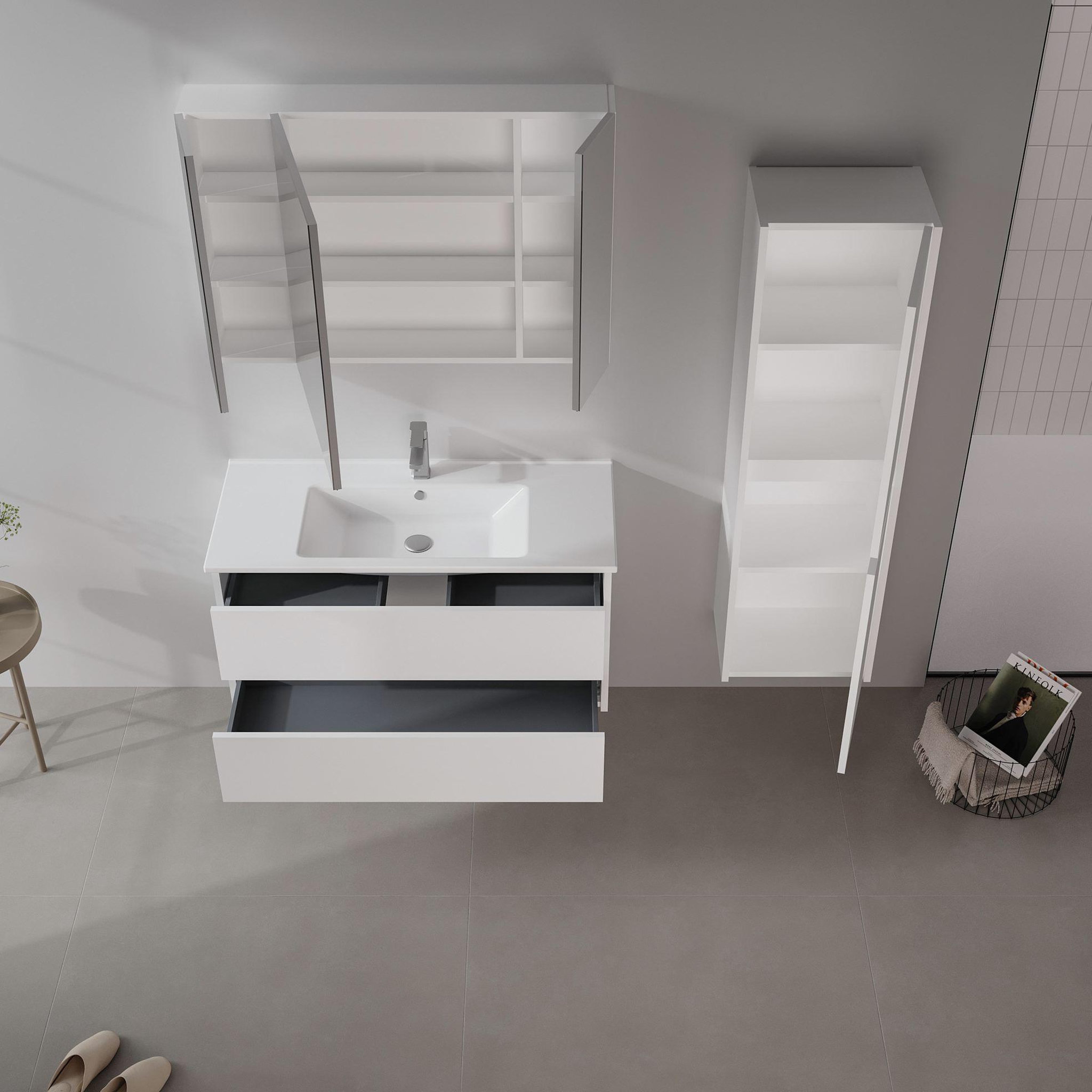 Voir la diapositive 3 : Habitat et Jardin Meuble vasque  side 100 v3  - 100 x 45 x 52 cm - matte white