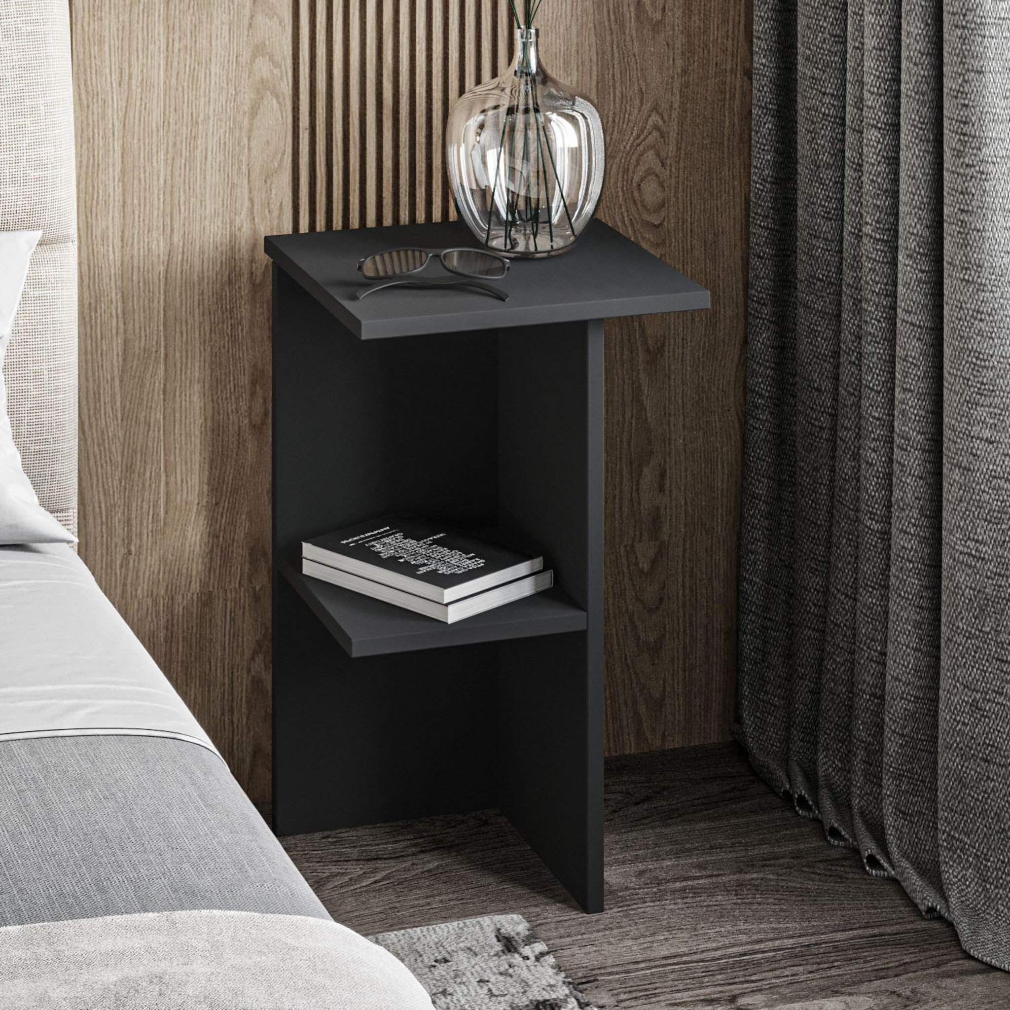 Voir la diapositive 2 : Habitat et Jardin Table de chevet en bois  Leray  - 36 x 36 x 60 cm - Gris anthracite