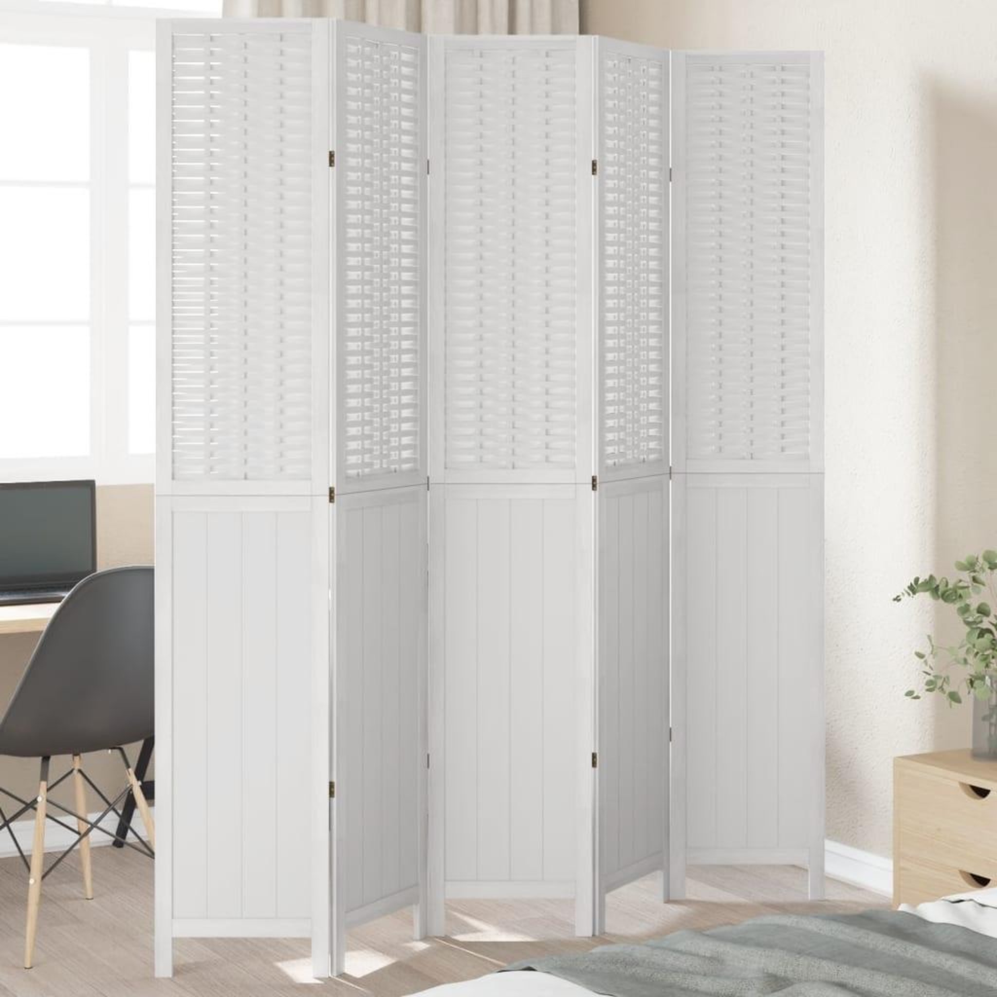 VIDAXL Cloison de separation 5 panneaux blanc bois de paulownia massif