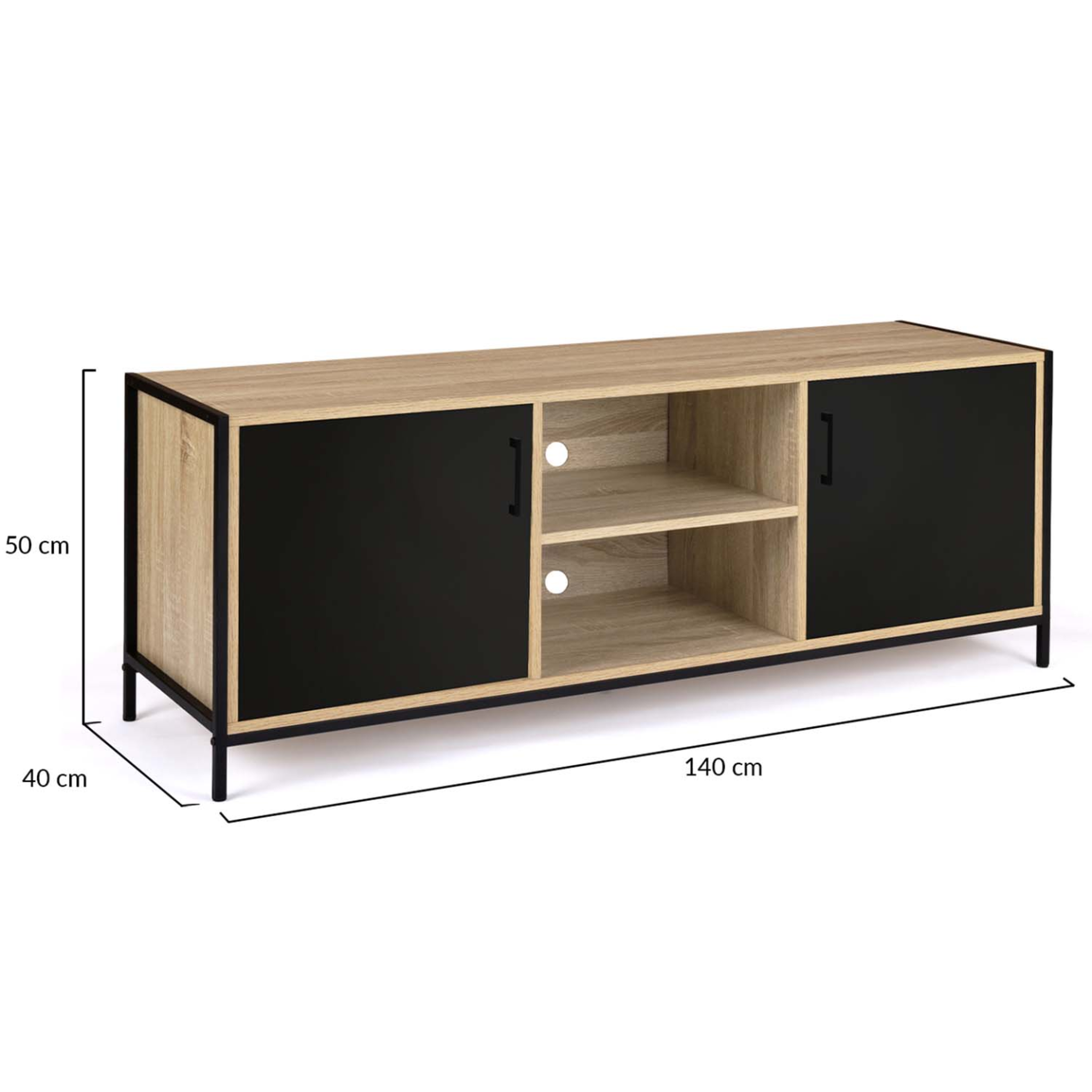 Voir la diapositive 5 : ID MARKET Meuble tv 140 cm boston 2 portes noires design industriel
