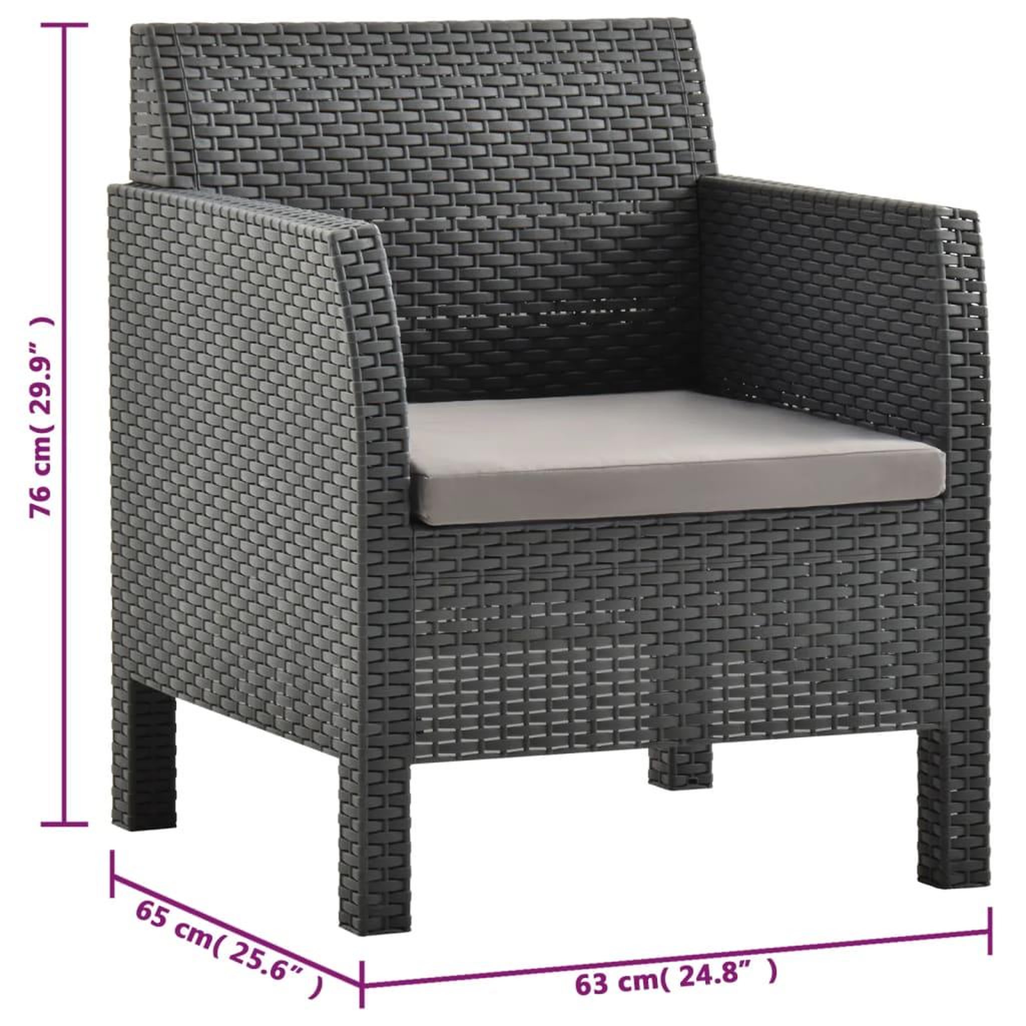 Voir la diapositive 6 : VIDAXL Salon de jardin 3 pcs avec coussins pp rotin anthracite