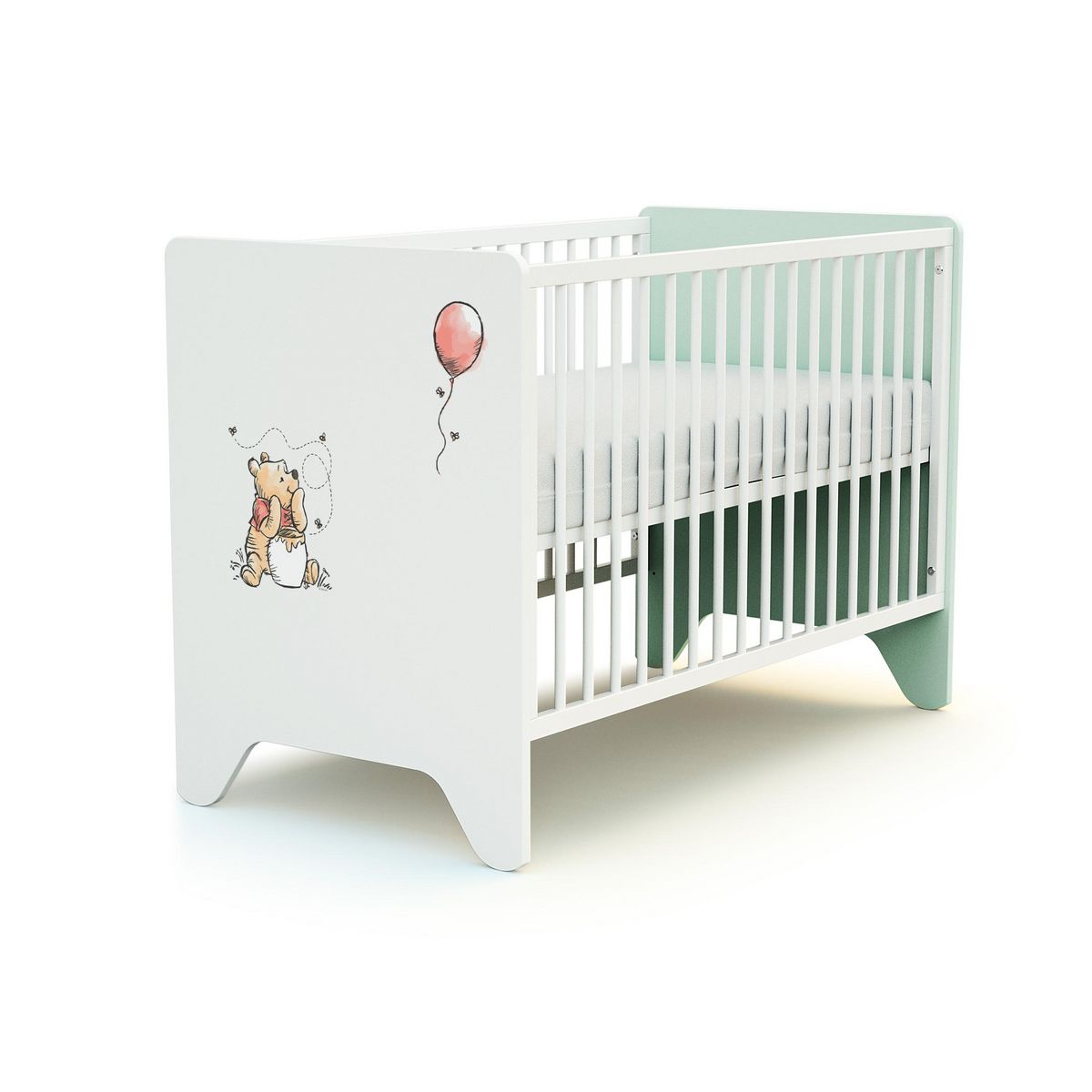 AT4 Lit bébé 60x120 cm WINNIE BALLON DISNEY Vert d'eau