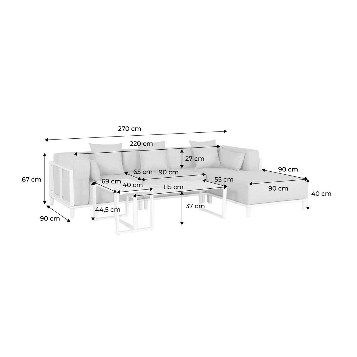 SWEEEK Salon de jardin modulable aluminium 4 places blanc et gris clair - Oriva