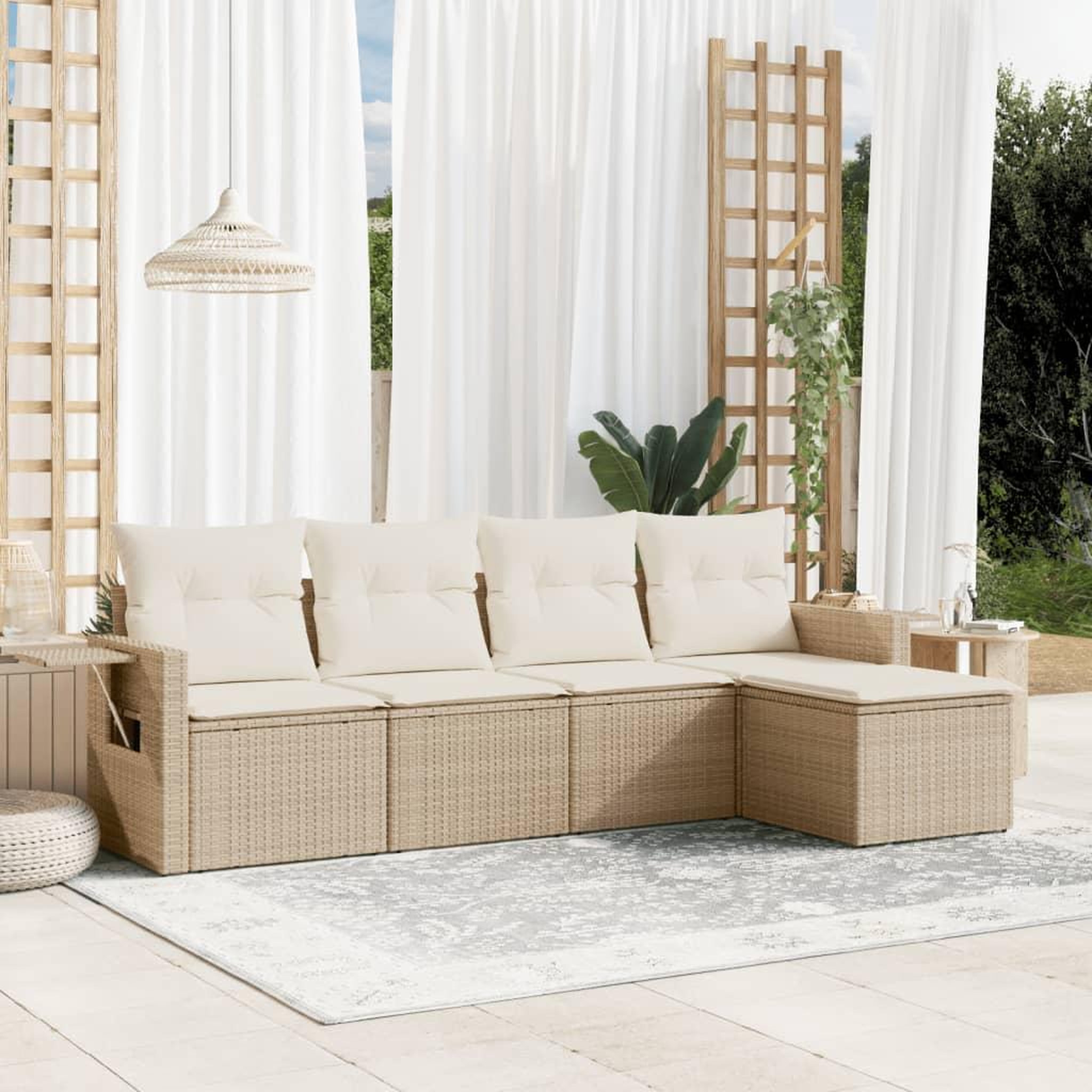 VIDAXL Salon de jardin avec coussins 5 pcs beige resine tressee