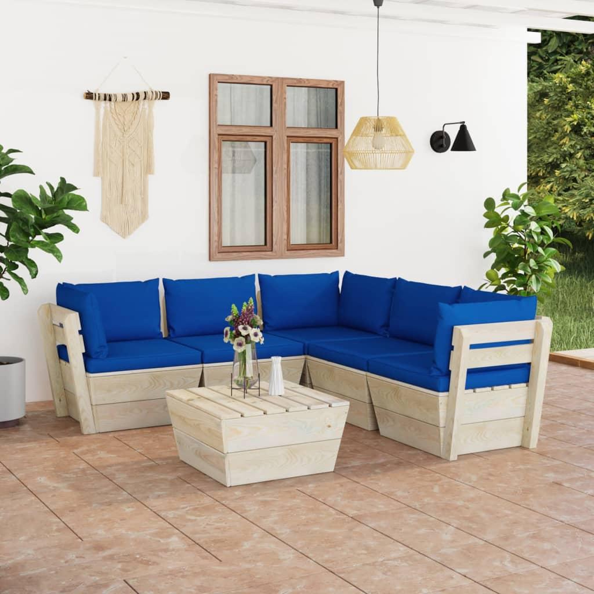Voir la diapositive 1 : VIDAXL Salon de jardin palette 6 pcs avec coussins bois d'epicea