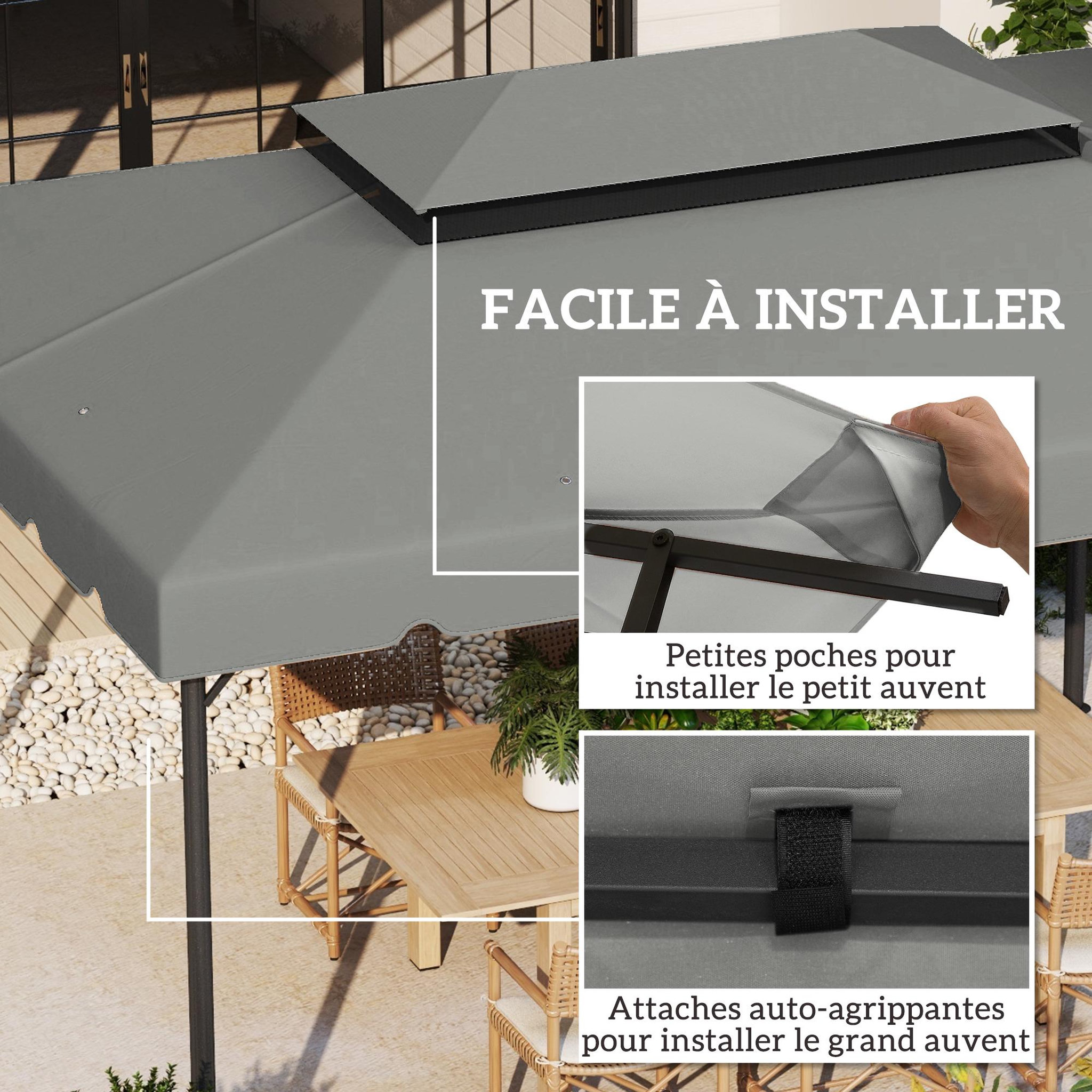 Voir la diapositive 6 : OUTSUNNY Toile de rechange pour pavillon tonnelle tente 3,90L x 2,90l m polyester haute densité 170 g/m² gris