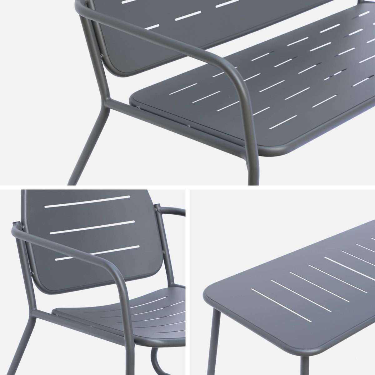 SWEEEK Salon de jardin en métal, 4 places, 1 canapé, 2 fauteuils, 1 table basse