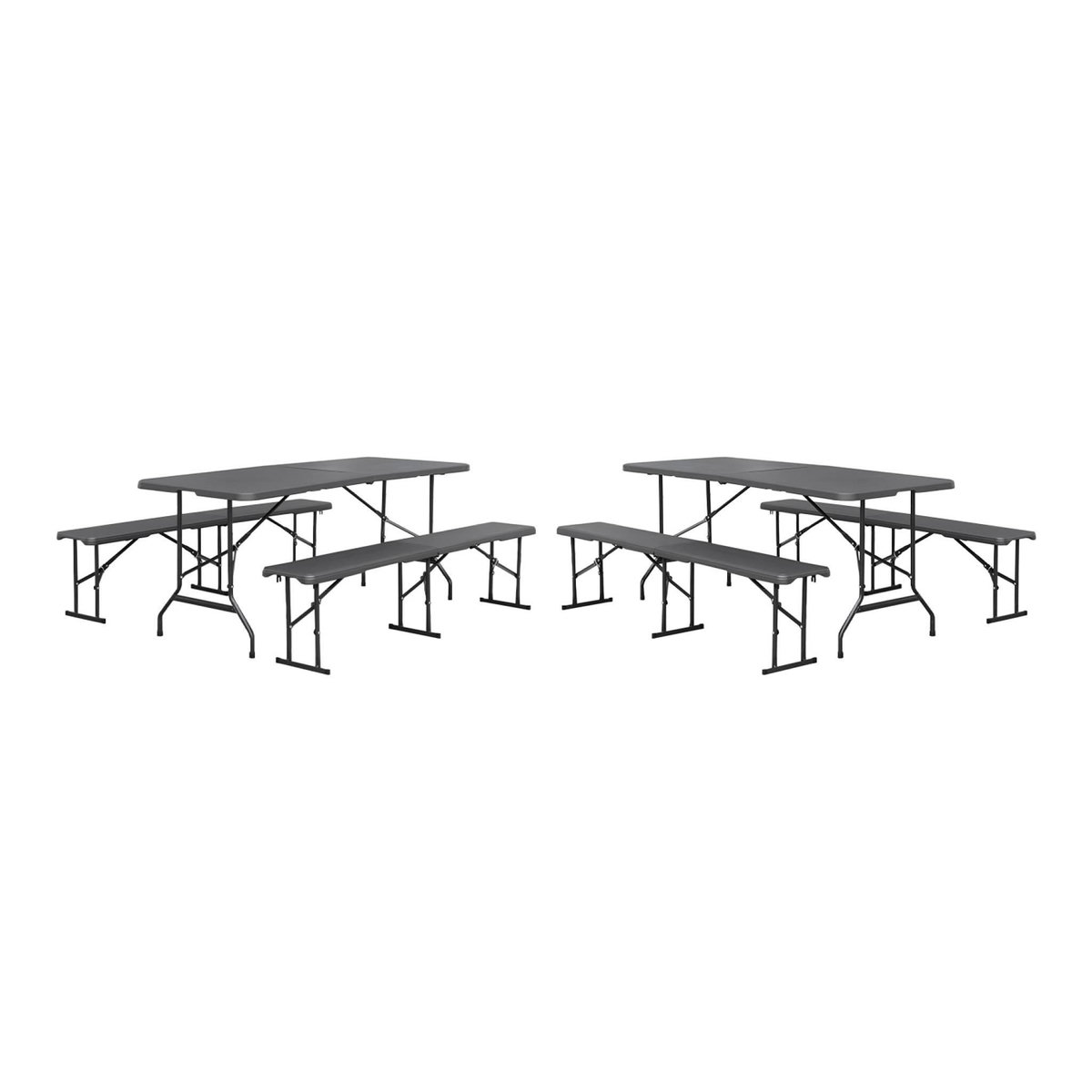 SWEEEK Lot de 2 tables de réception pliantes acier 2 bancs Fiesta 180cm gris foncé